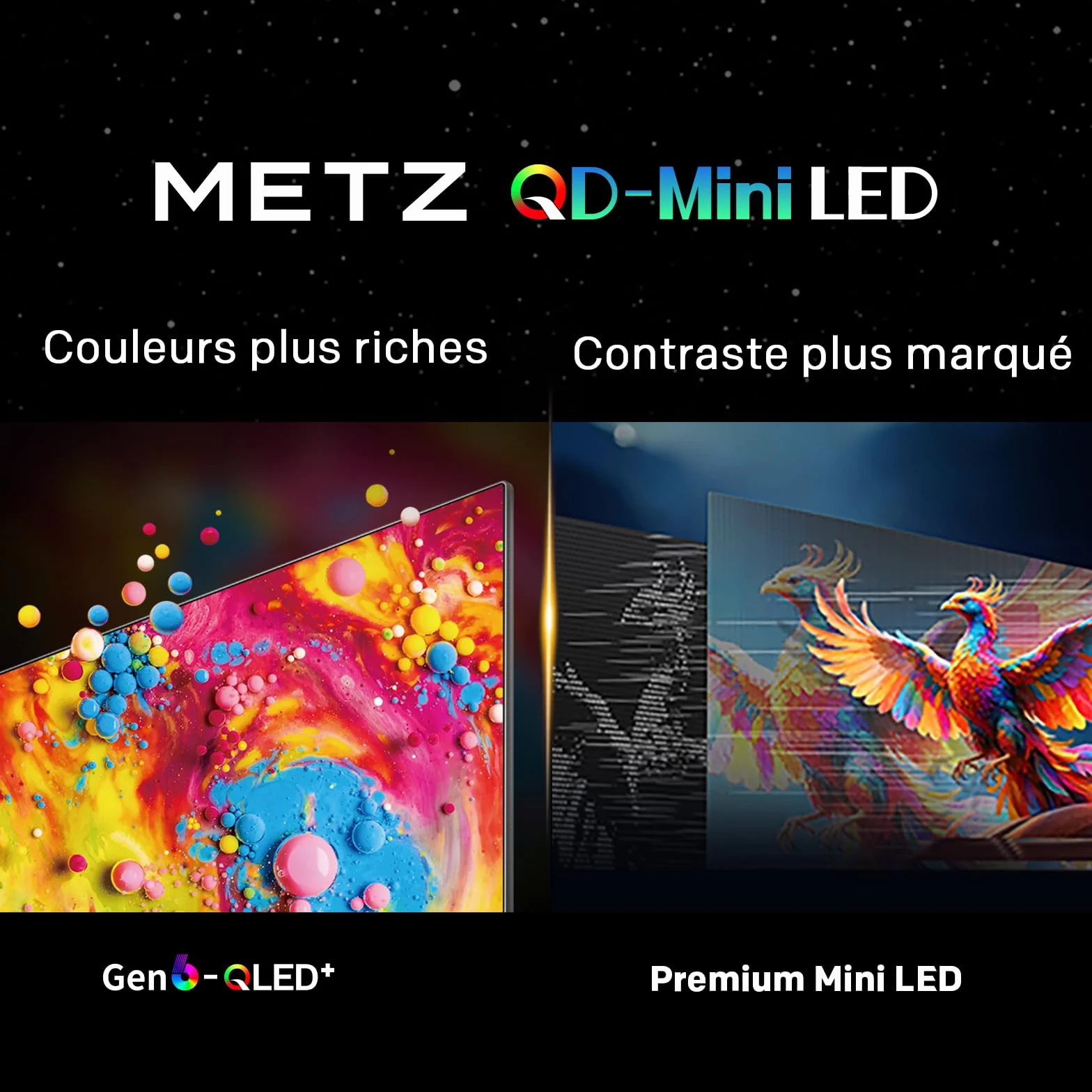 Metz Mini LED TV 60 Pouces 4K, QLED, Television Google TV Local Dimming Dolby Atmos Dolby Vision MEMC HDR 10+ Bluetooth Eye Care HDMI Tuner DVB-T/T2/C/S/S2 CI+ (MNH7000Z, 2026 Nouveau Modèle)