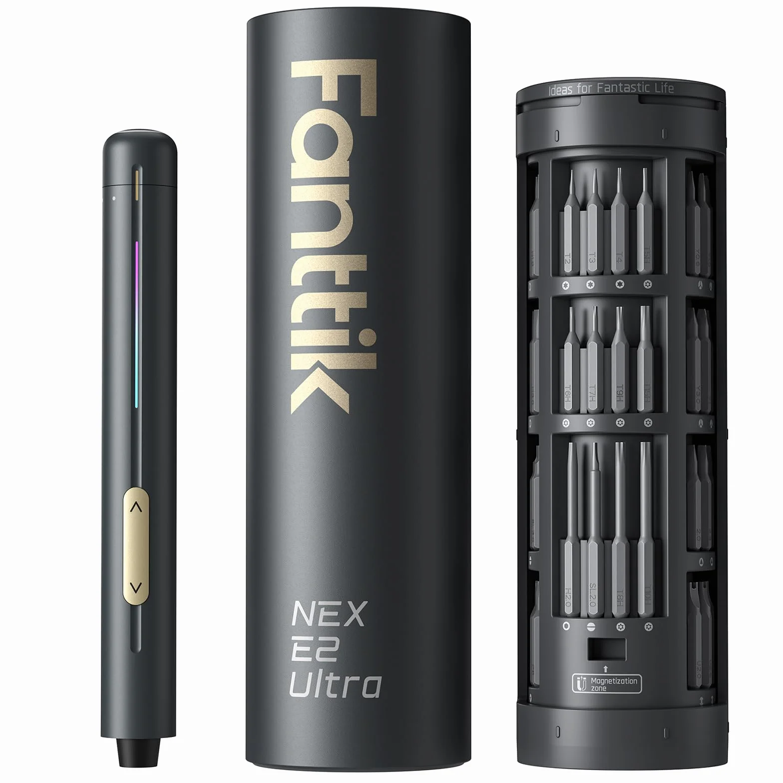 Fanttik E2 Ultra Mini tournevis électrique, couple maximal de 0,6 N.m, tournevis electrique sans fil avec 50 embouts magnétiques,convient pour téléphone portable/caméra/ordinateur portable/montre