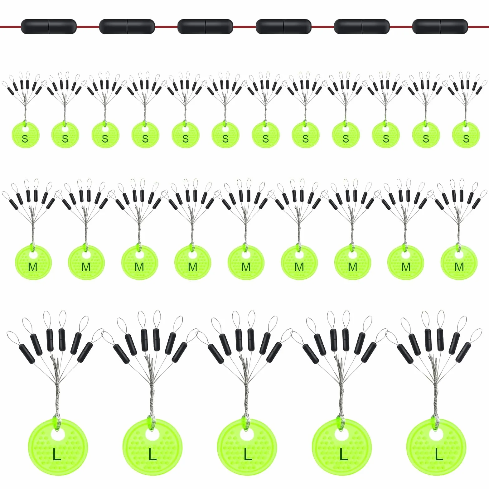 Stop Float Peche 150 Pièces 6 en 1 Bouchons Pêche Caoutchouc Perles Cylindriques