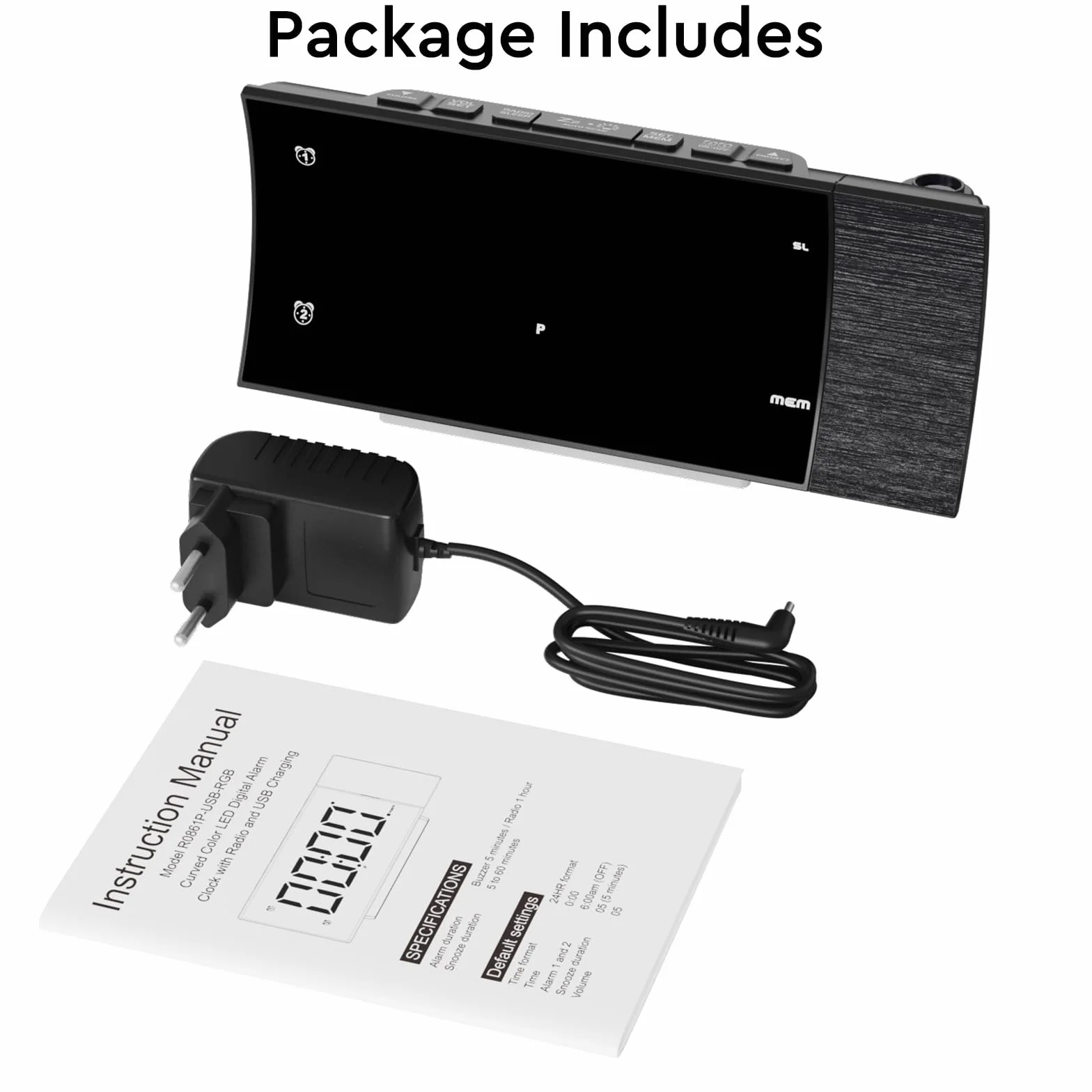 Radio Reveil Projecteur Plafond 180°, Radio Réveil FM Numérique, Grand Écran LED, Chargeur USB, Double Alarme, 12/24H, Snooze, Horloge Projection Plafond pour la Chambre