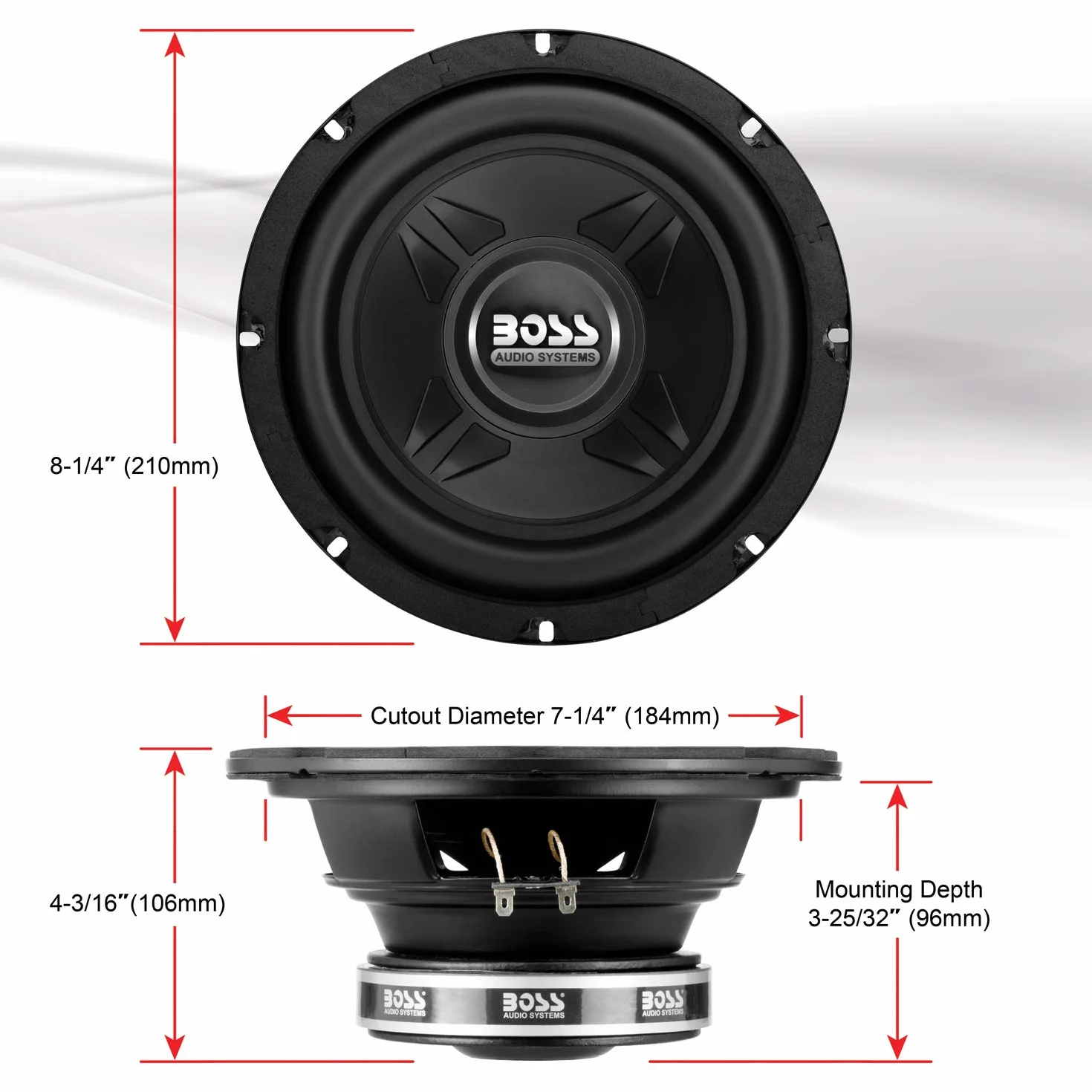 Boss Audio Systems CXX8 Passive subwoofer 300W Noir subwoofer/caisson de basses - Subwoofers/caissons de basses (300 W, Caisson de basse passif, 600 W, 83 dB, 4 Ohm, 20,3 cm (8"))