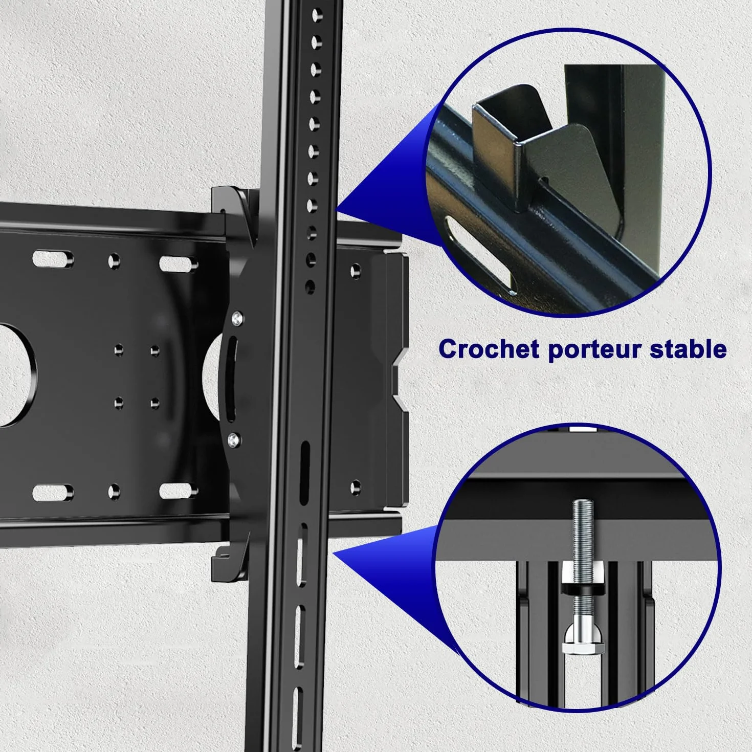 Support Mural TV Grande Taille inclinable pour la Plupart 42 à 85", VESA Jusqu’à 700x500mm et Charge maximale 84KG, 55 58 60 65 70 75 80 Pouces réglable Rack Mural pour TV,Fixation Mural TV