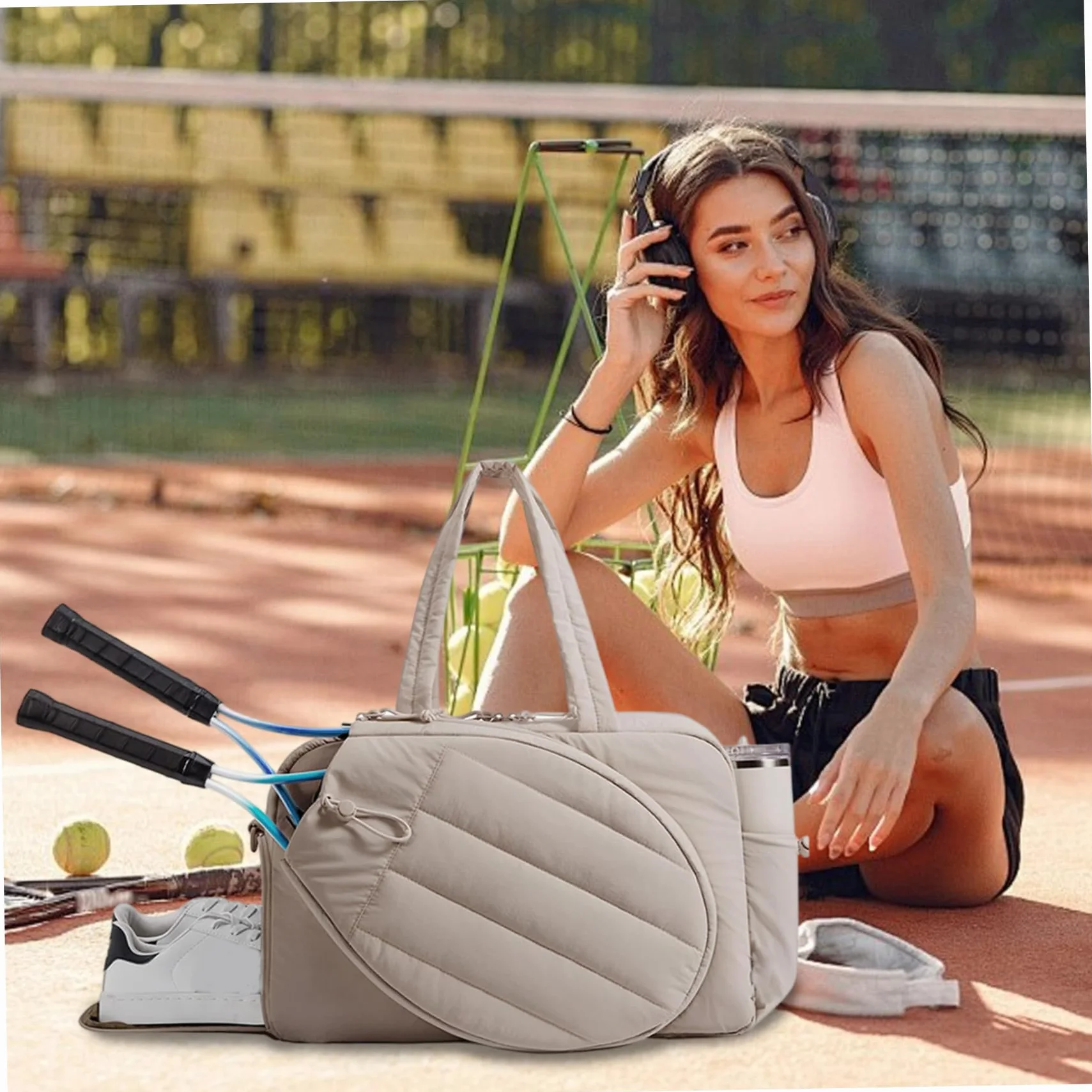 Sac de Raquette de Tennis Multifonctionnel pour Femmes, 2 Raquettes avec Compartiment à Chaussures et Poche Humide