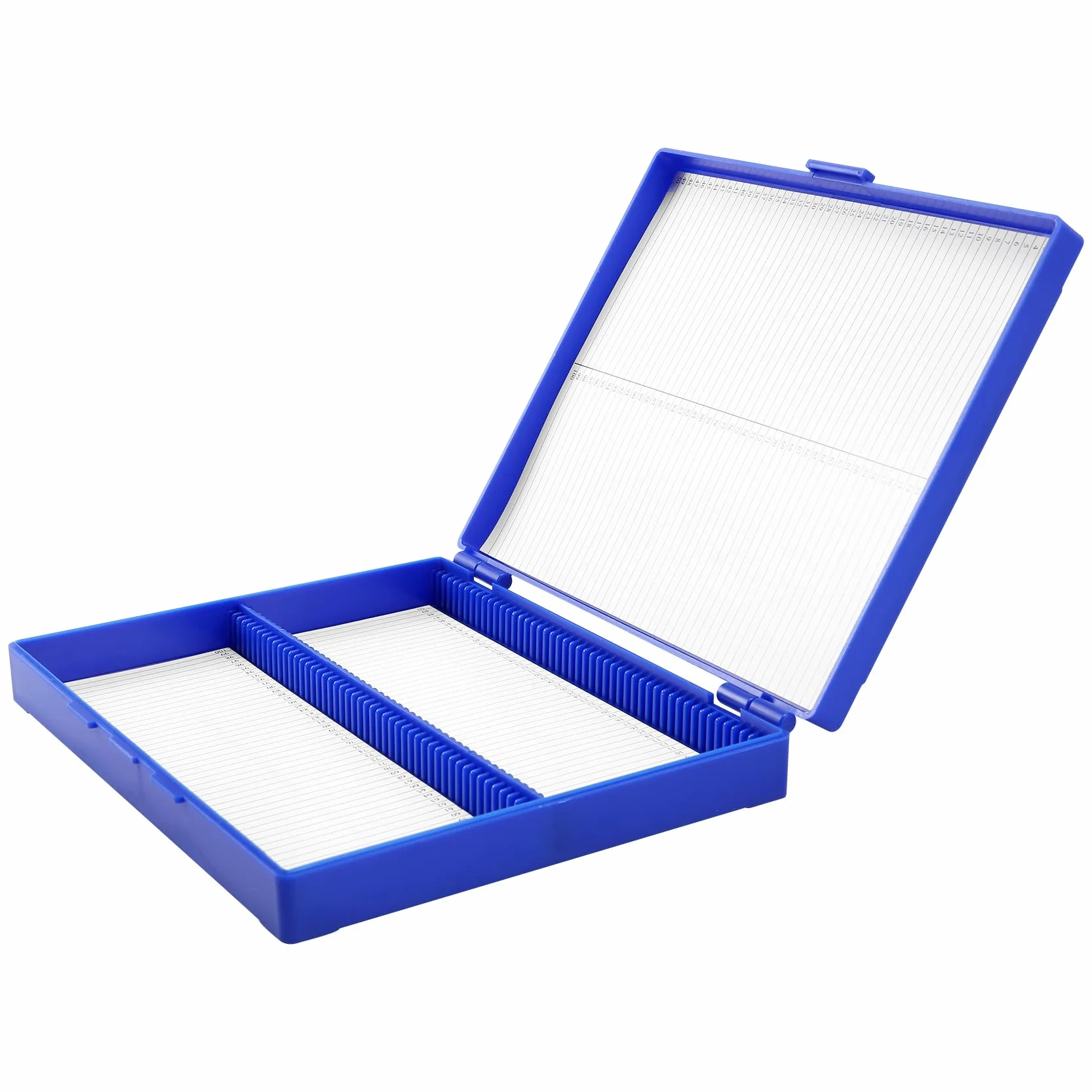 Boîte rectangulaire en plastique pour 100 lames de microscope Bleu roi