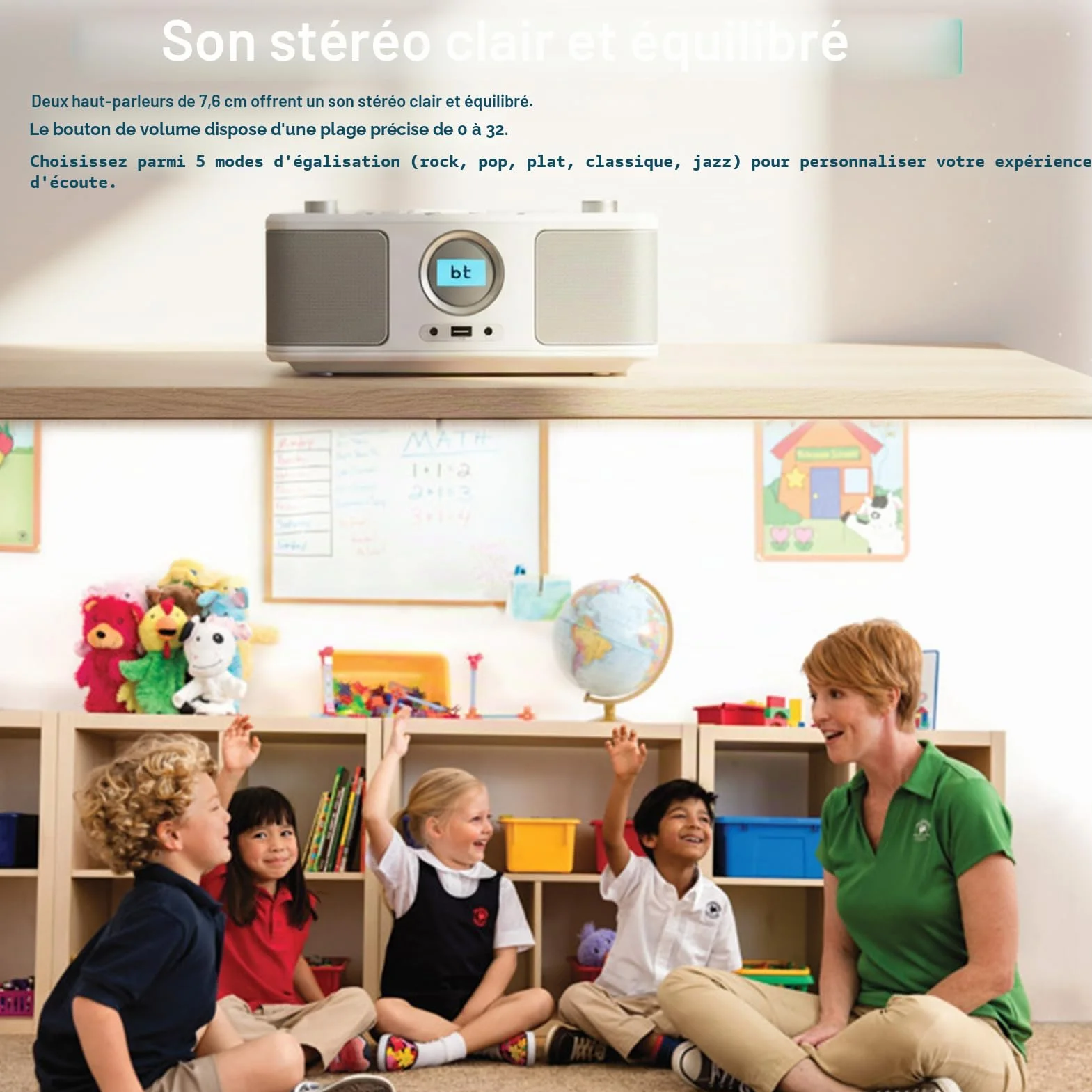 Poste CD Enfant, WISCENT Radio FM Lecteur CD Portable Boombox (avec Bluetooth,Radio FM,USB,AUX,Prise Casque) Lecteur CD Enfant