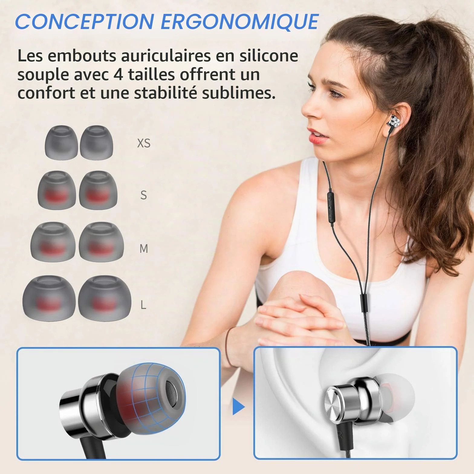 Blukar Écouteurs Intra-Auriculaires avec Microphone et câble Confortable réduction du Bruit Son stéréo contrôle du Volume pour Galaxy et Tous Les appareils de Casque de 3,5