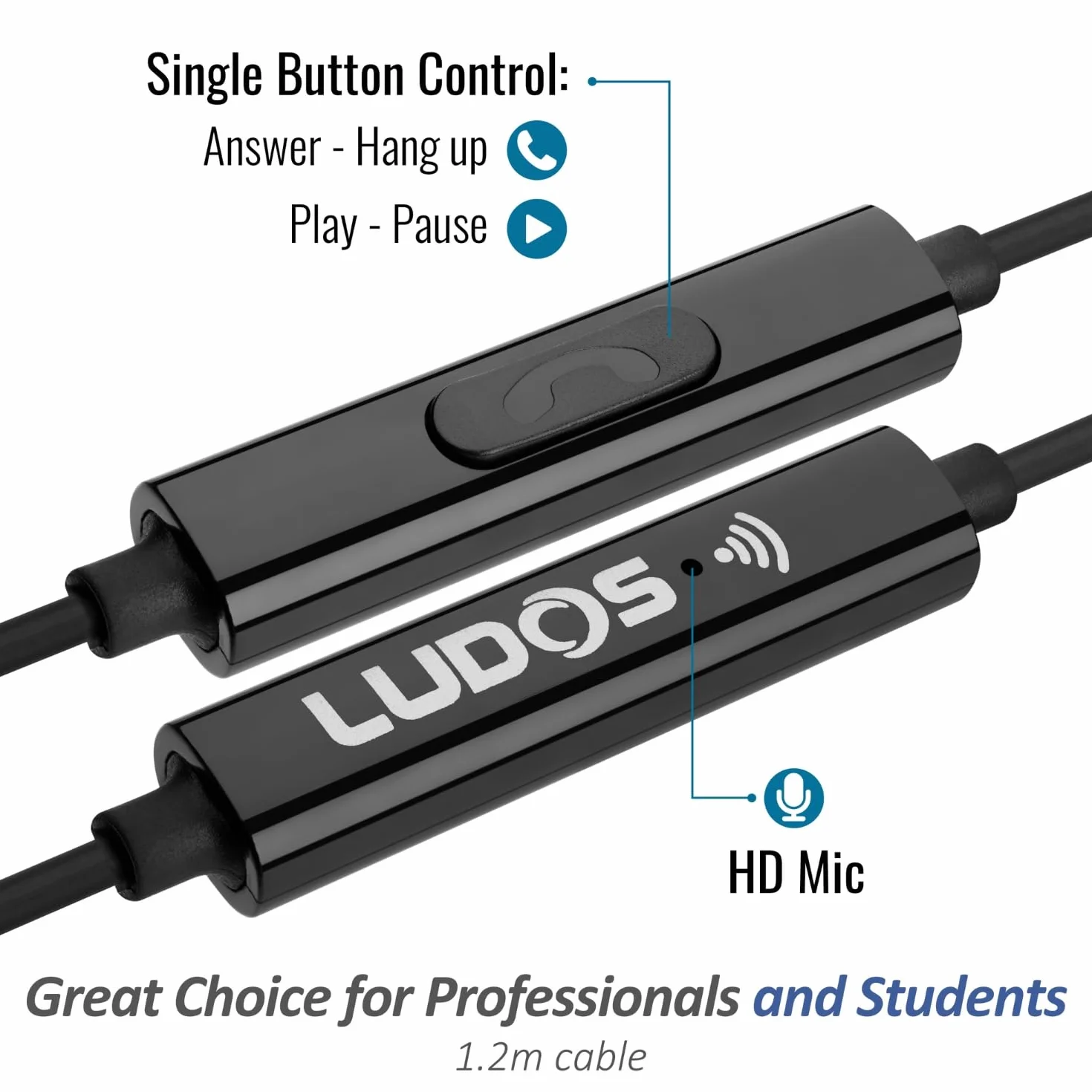 LUDOS Zenith Écouteurs, Garantie 2 Ans, Écouteur Intra-Auriculaires Filaires, Casque avec Microphone, Compatible avec Tablettes et Ordinateurs Portables Samsung, Huawei, iPhone, MP3 Players - Noir