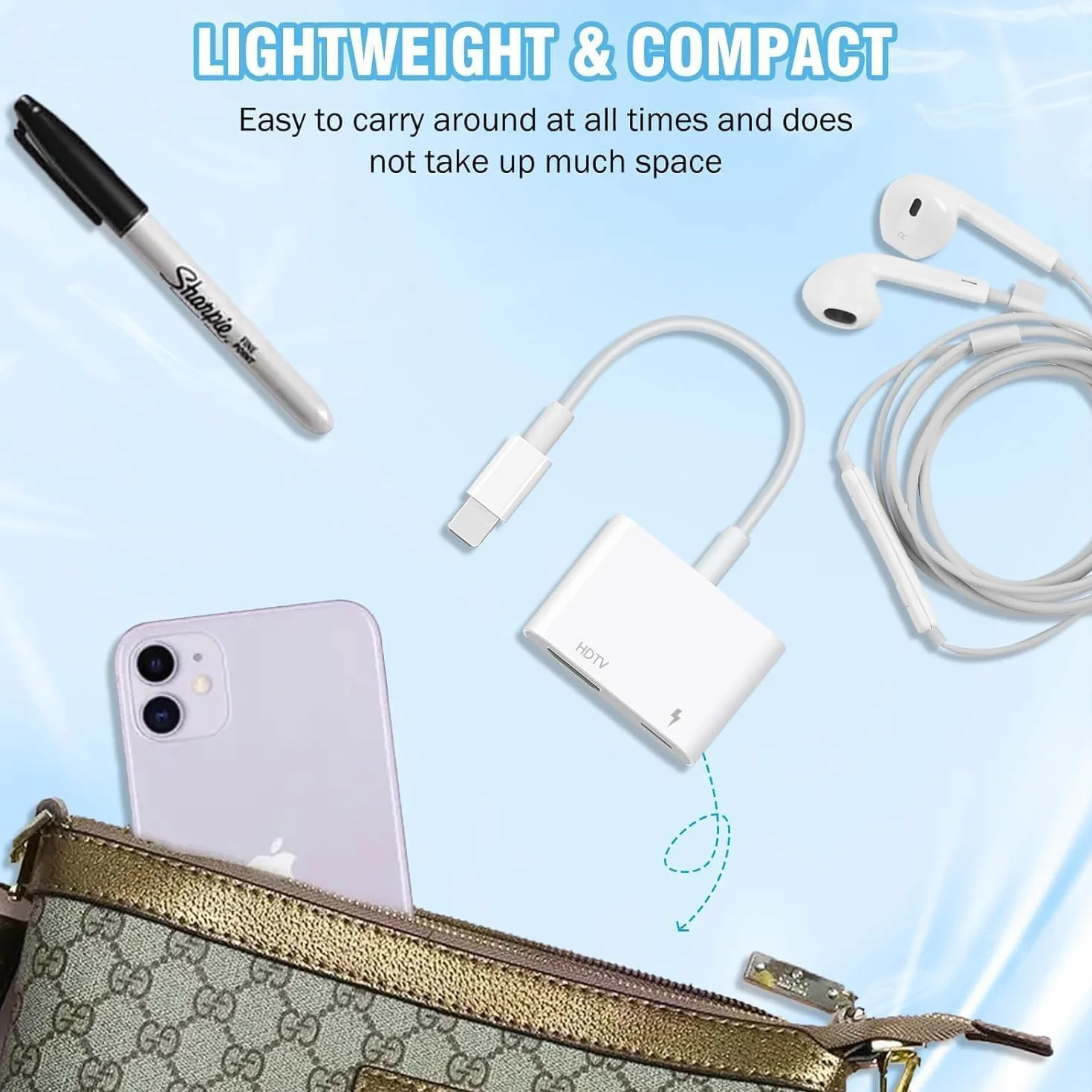 Adaptateur HDMI pour iPhone, Adaptateur AV numérique HDMI Lightning 1080P avec synchronisation Audio/vidéo et Conversion d'écran, Port de Charge Lightning