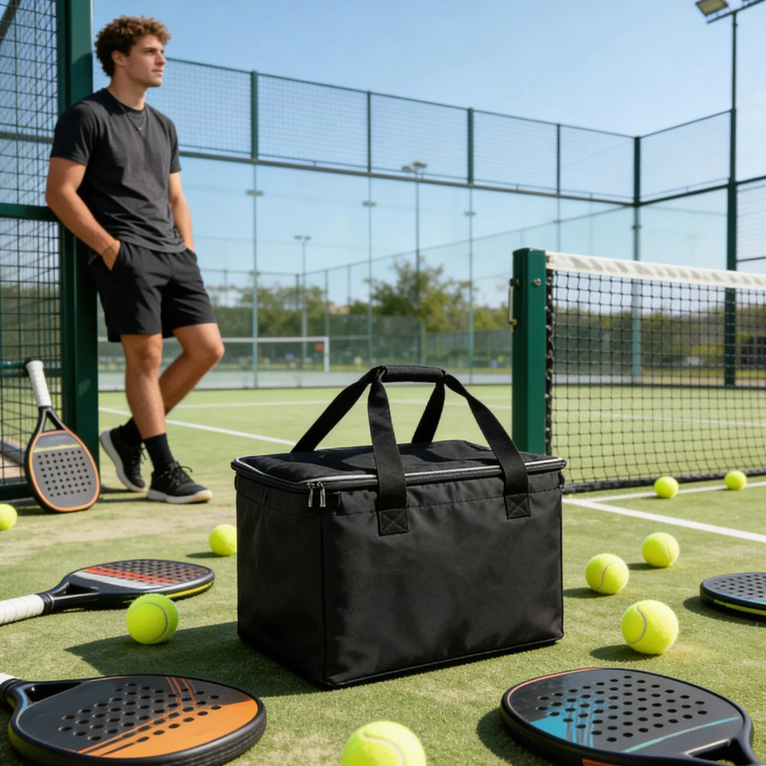 Sac de tennis grande capacité pliable, bac à balles portable pour ramassage rapide, organisateur d'entraînement intérieur extérieur, résistant