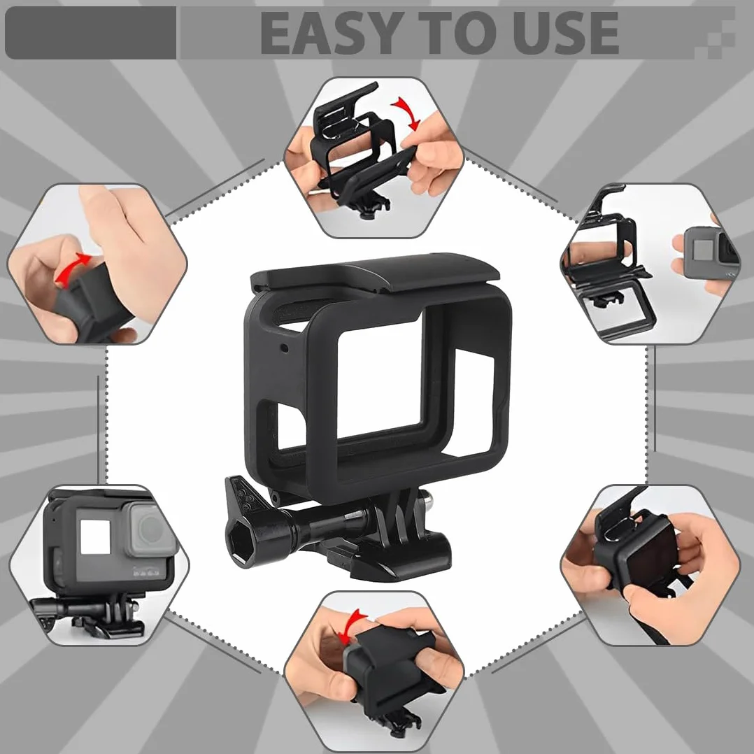 Cadre Boîtier Protection Compatible GoPro Hero7/6/5 Coque Bordure avec Prise Vis Amovible Noir