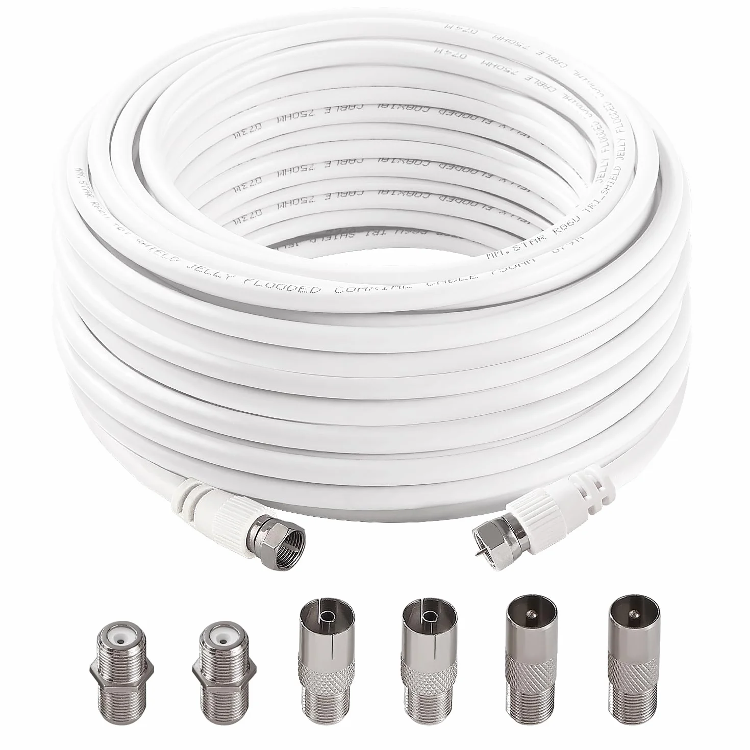 Câble Coaxial RG6 15m 75 Ohm F Mâle vers F Mâle Haut Débit Antenne TV avec 6 Coupleurs