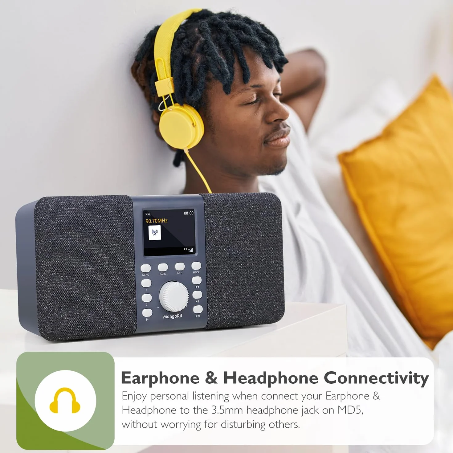 Radio Numérique DAB+ Stéréo Portable Bluetooth FM 40 Stations Préréglées Gris Foncé