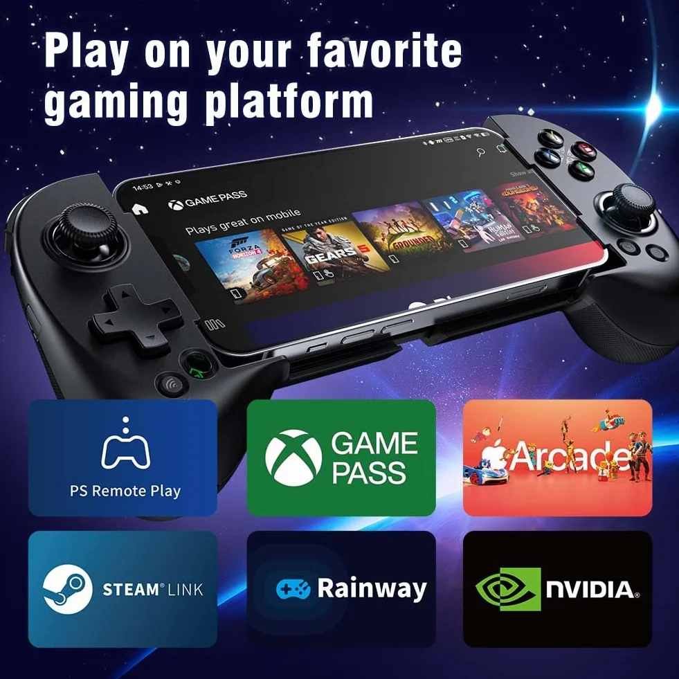 ShanWan Manette Smartphone Android/iOS, Manette de Jeu Mobile avec Hauteur du Joystick Réglable pour Xbox Cloud Steam Link GeForce NOW MFi Arcade Game (Ferreux)