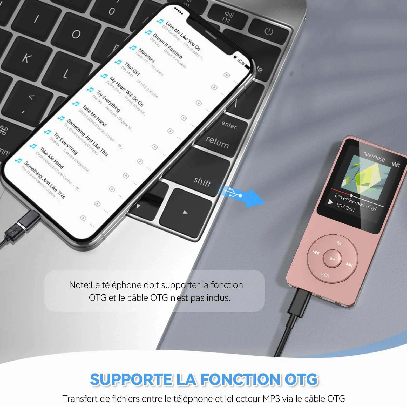 AGPTEK Lecteur MP3 Classique 64Go, Autonomie 70 Heures, Léger 30g, Hi-Fi, Baladeur Sport Enfant Adulte, Carte TF 128G - Rose