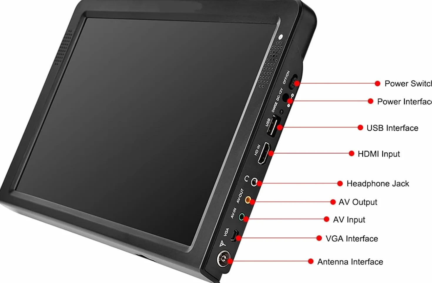 Téléviseur Portable 12 Pouces Analogique-Numérique 1280x800 Rechargeable Batterie 1500 mAh SD USB
