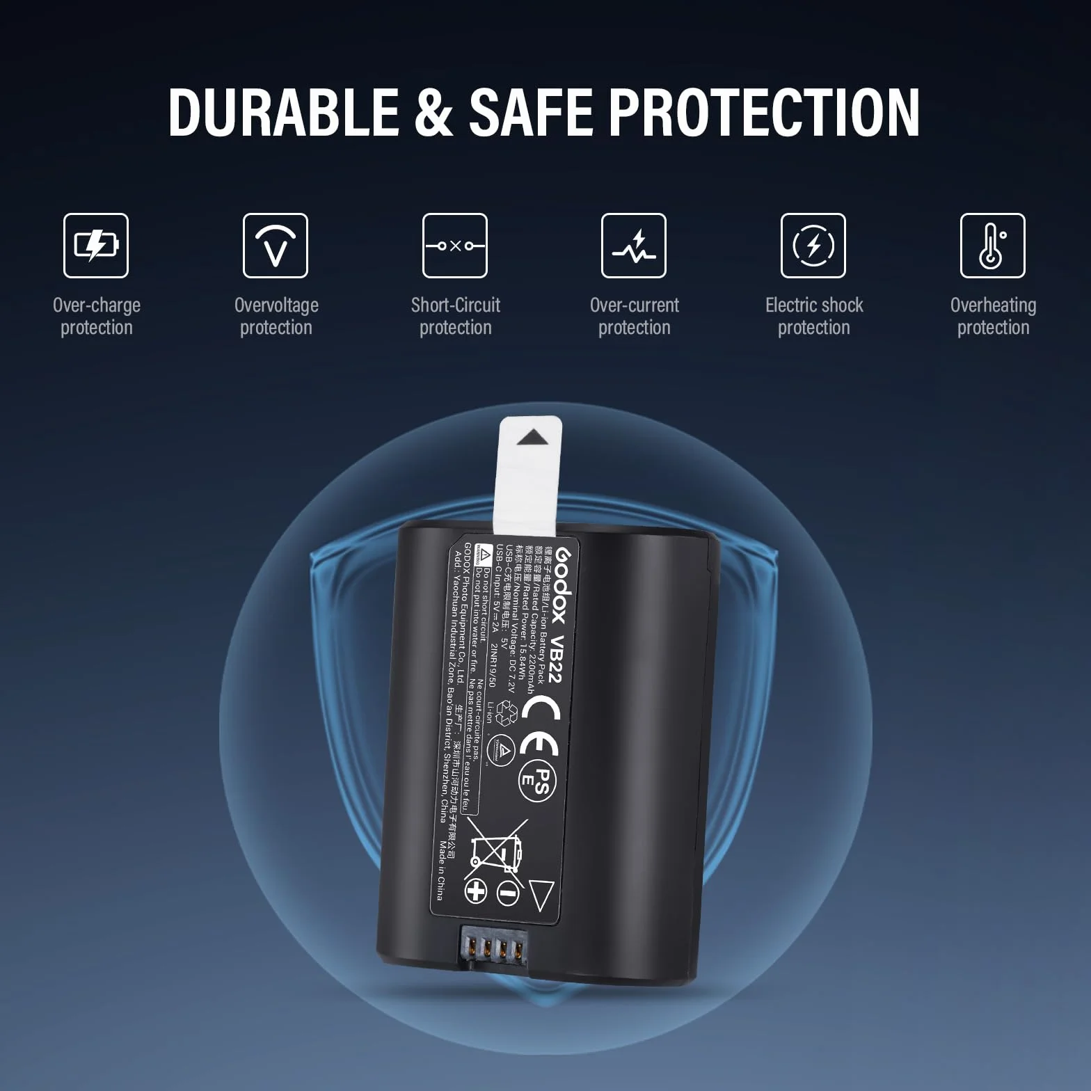 Godox VB22 Batterie Lithium Battery 7,2 V 2200 mAh Compatible avec Les Flashs D'appareil Photo V480 et V350