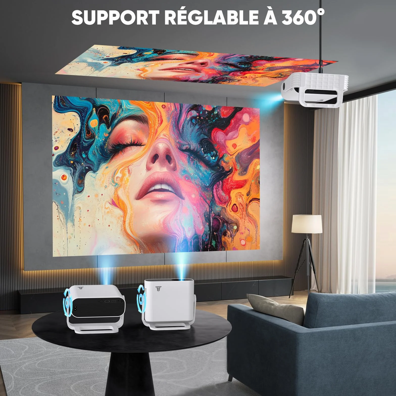 Videoprojecteur Intelligent 1080P Natif 4K WiFi 6 Bluetooth 5.2 210ANSI Correction Trapézoïdale Automatique Focus Électronique