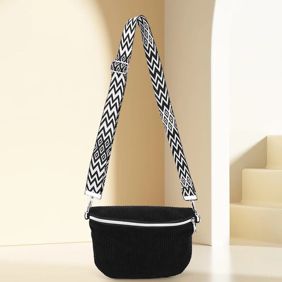 Sac banane en velours côtelé avec sangle réglable, sac de poitrine pour homme et femme