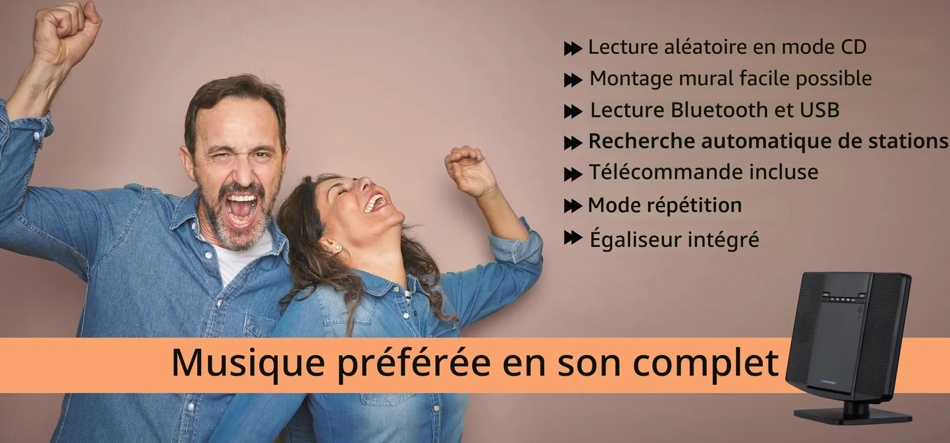 MCD-60 Système Stéréo Vertical (Lecteur CD/MP3, USB, Bluetooth, Entrée Aux, Montage sur Pied Ou Mural, Télécommande Incluse) Noir