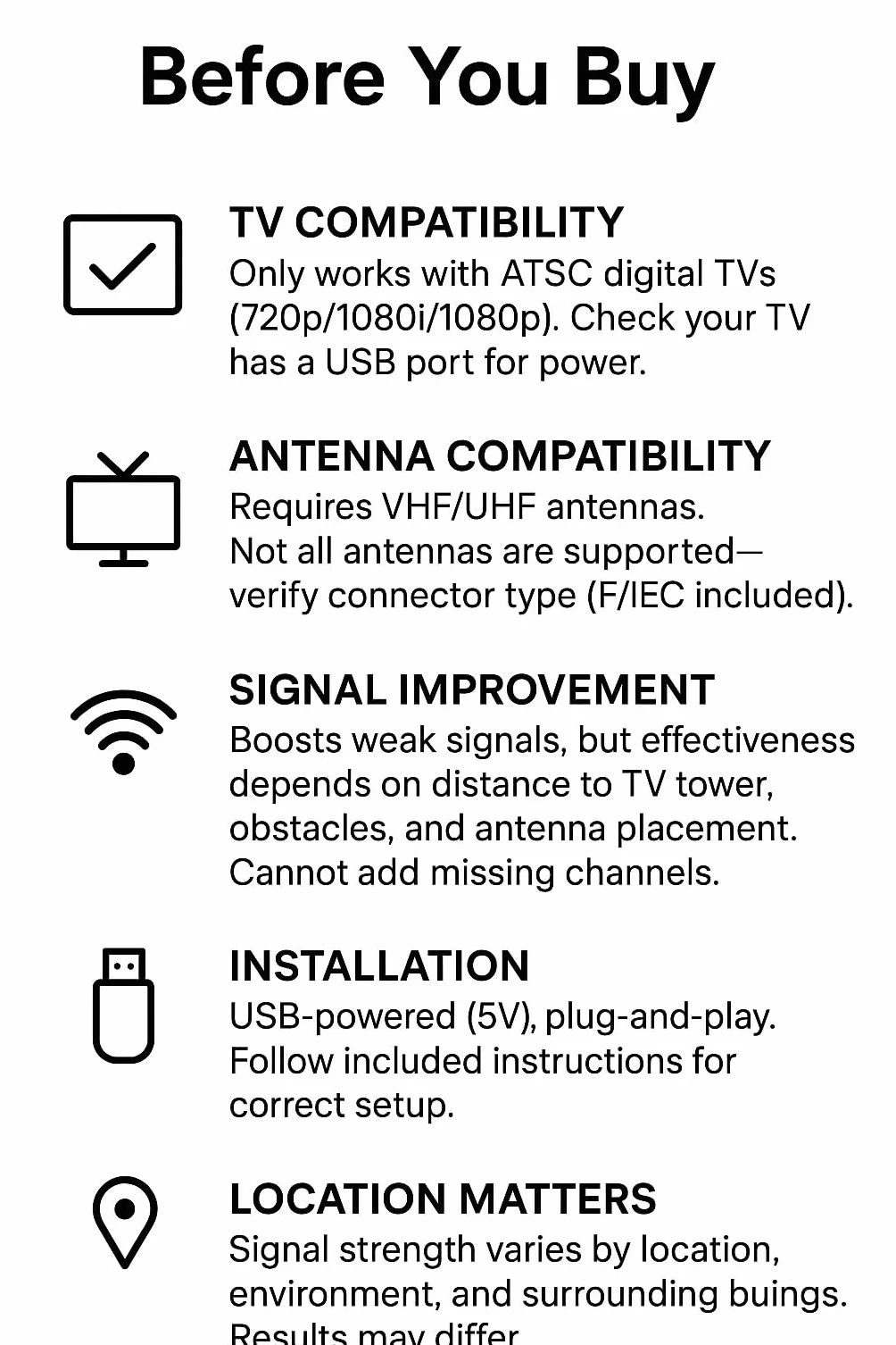 DollaTek HDTV Intérieur HD Antenne TV Numérique Amplificateur de Signal Récepteur de Sol Amplificateur d'antenne TV ATSC - Noir