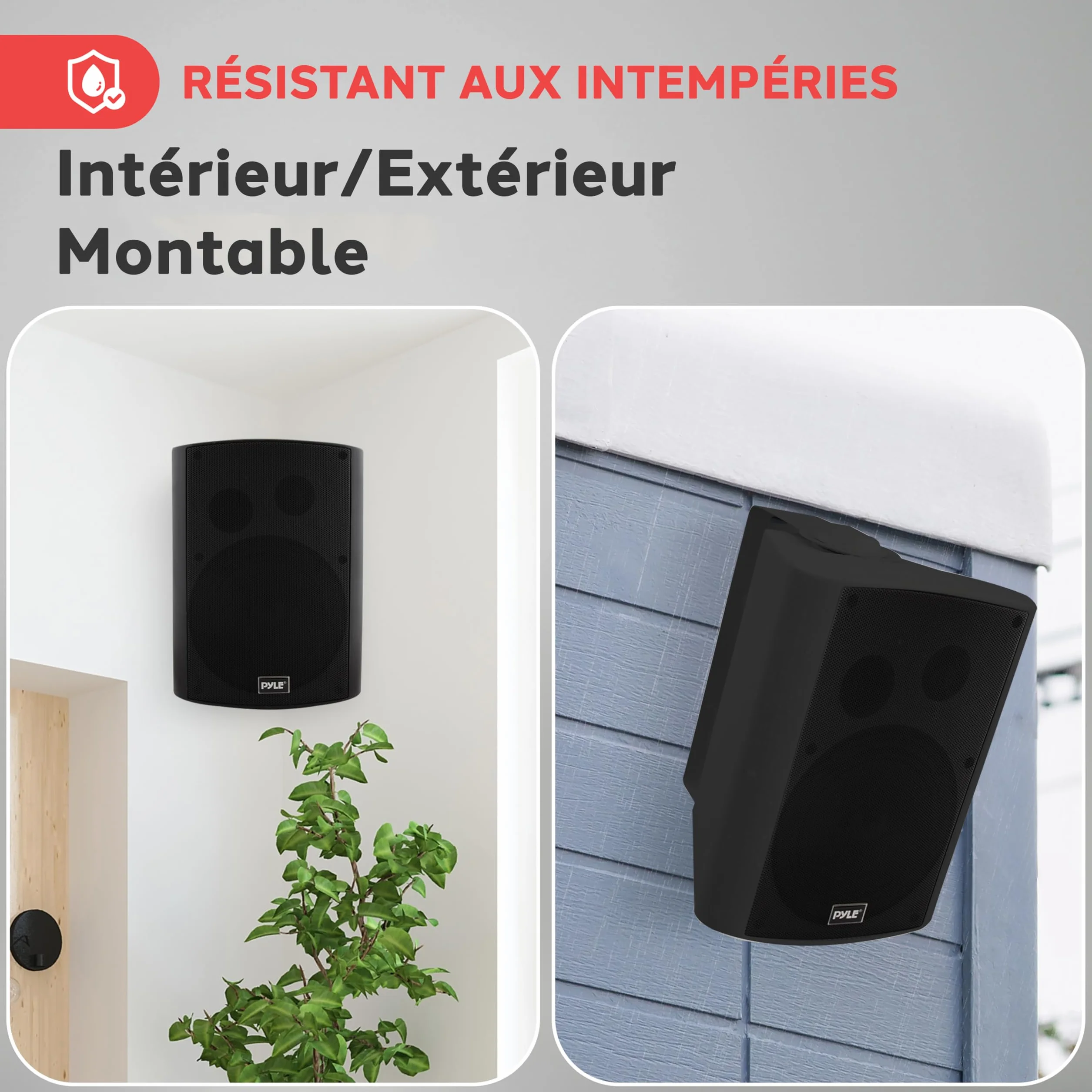 Pyle Enceinte d’Extérieur Bluetooth,240W, Enceinte Mural étanche, Paire de Haut Parleur Imperméables, Active + Passive, Résistant à l'eau, Son Stéréo, Utilisation dans la Piscine, Patio, l'Intérieur