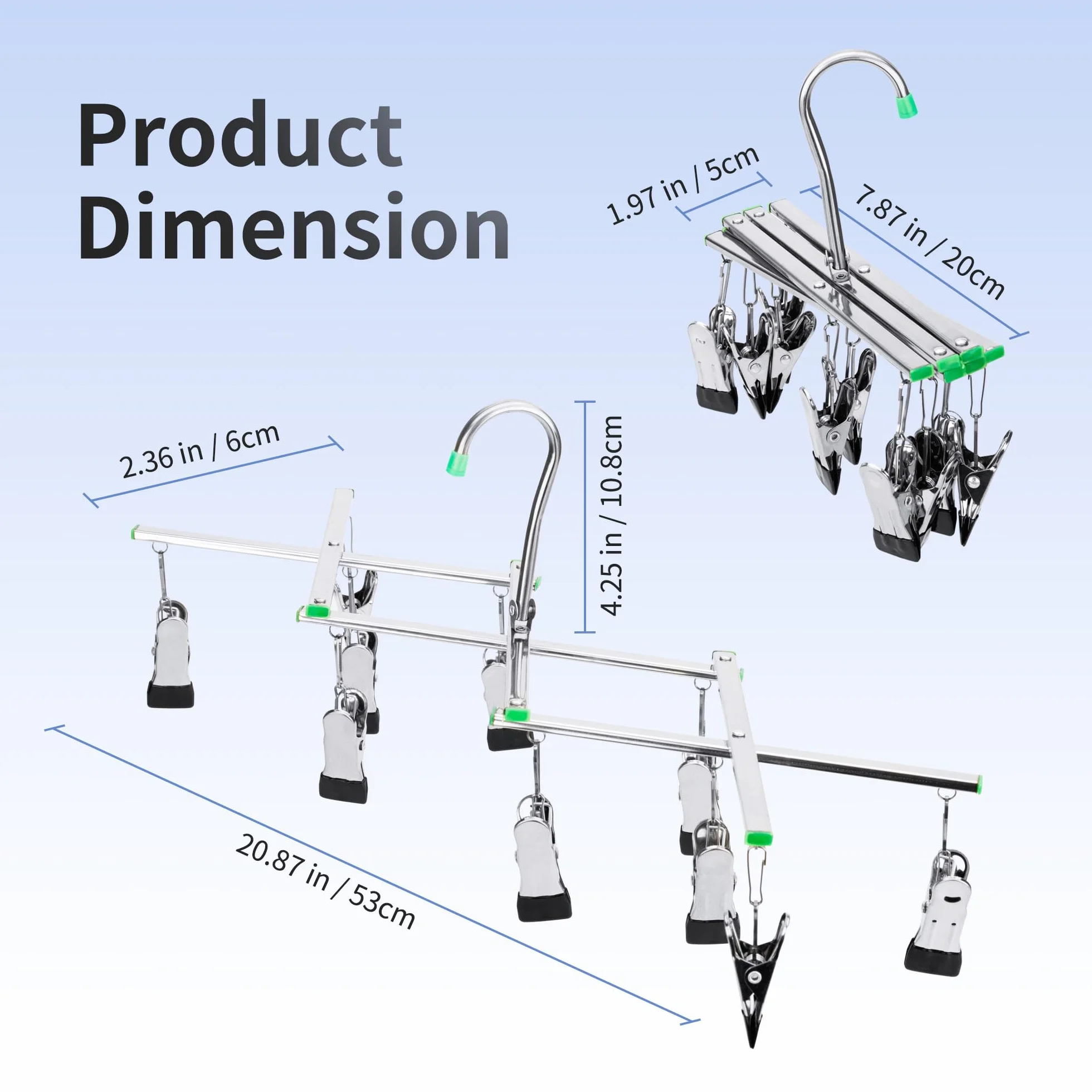 JJC Séchoir à film en acier inoxydable pour 120 films de 35 mm avec 10 clips, support de film en acier inoxydable pour films de 135, 120, 4 x 5, cadre pliable, résistant au vent, pas de rayures