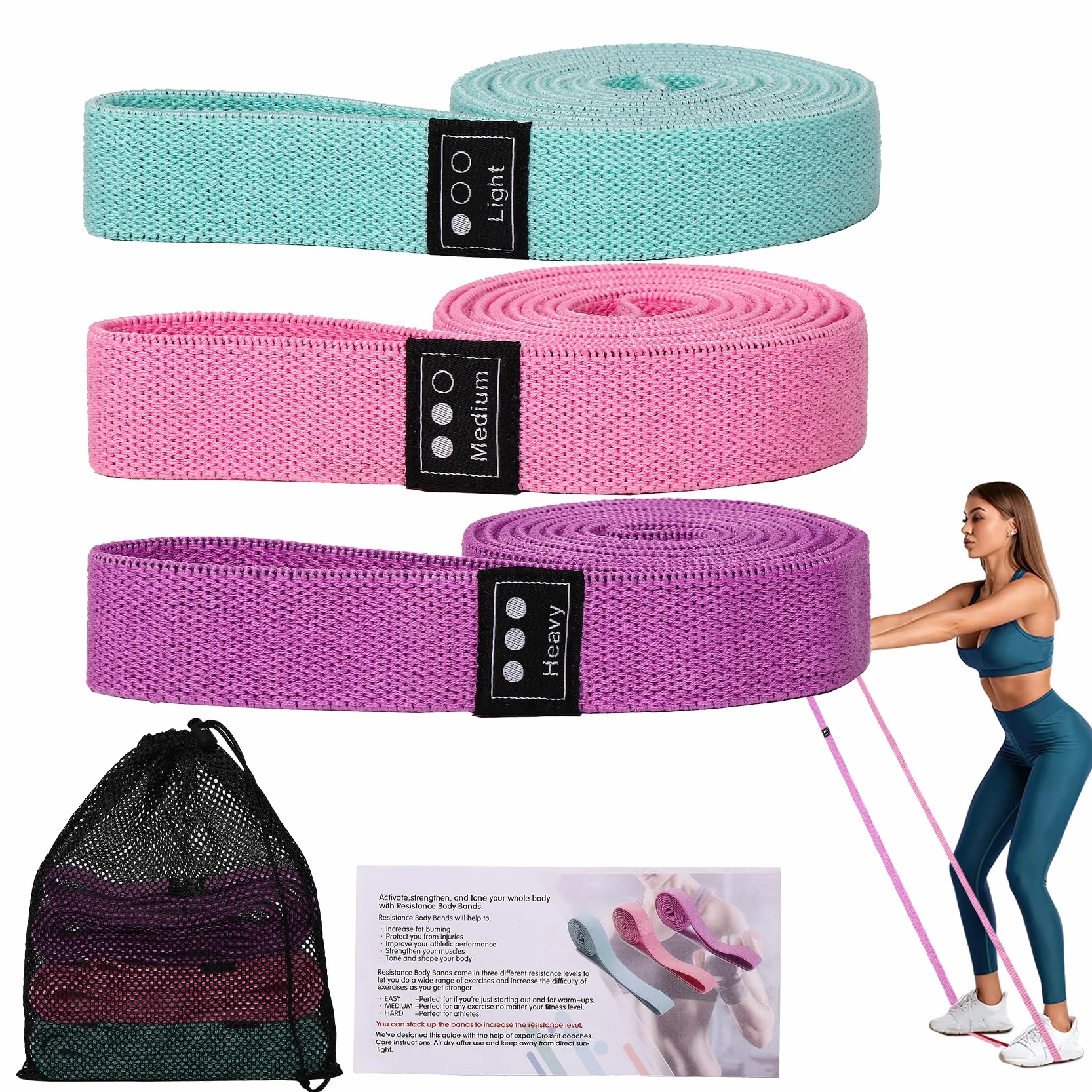 CEILIWEN Lot de 3 Bande de Résistance Fitness en Tissu avec 3 Niveaux de Force