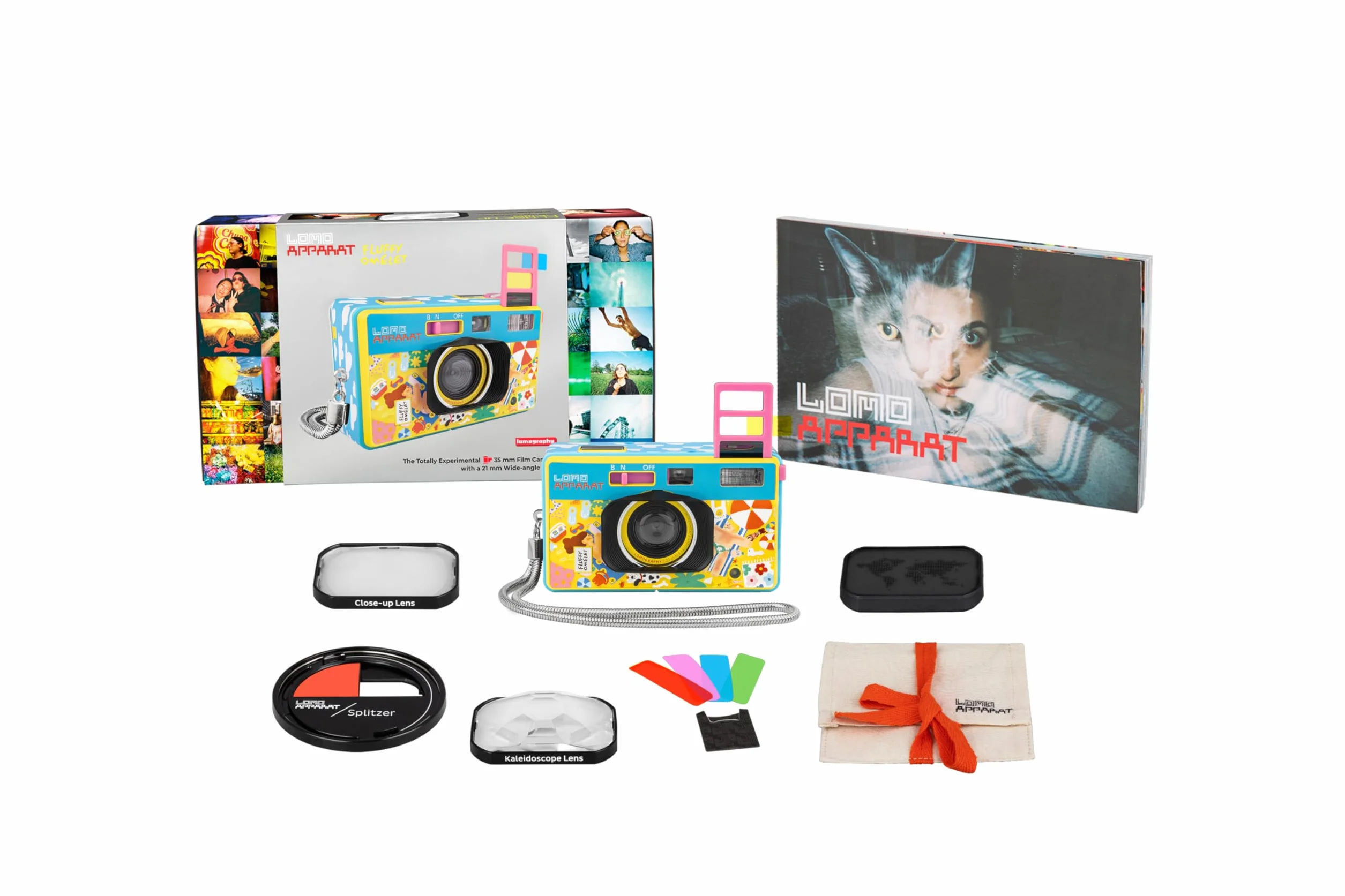 Lomography LomoApparat Appareil photo grand angle 35 mm édition Omelette duveteuse, filtres flash et couleur intégrés, objectif kaléidoscope, objectif gros plan, splitzer, exposition multiple, longue