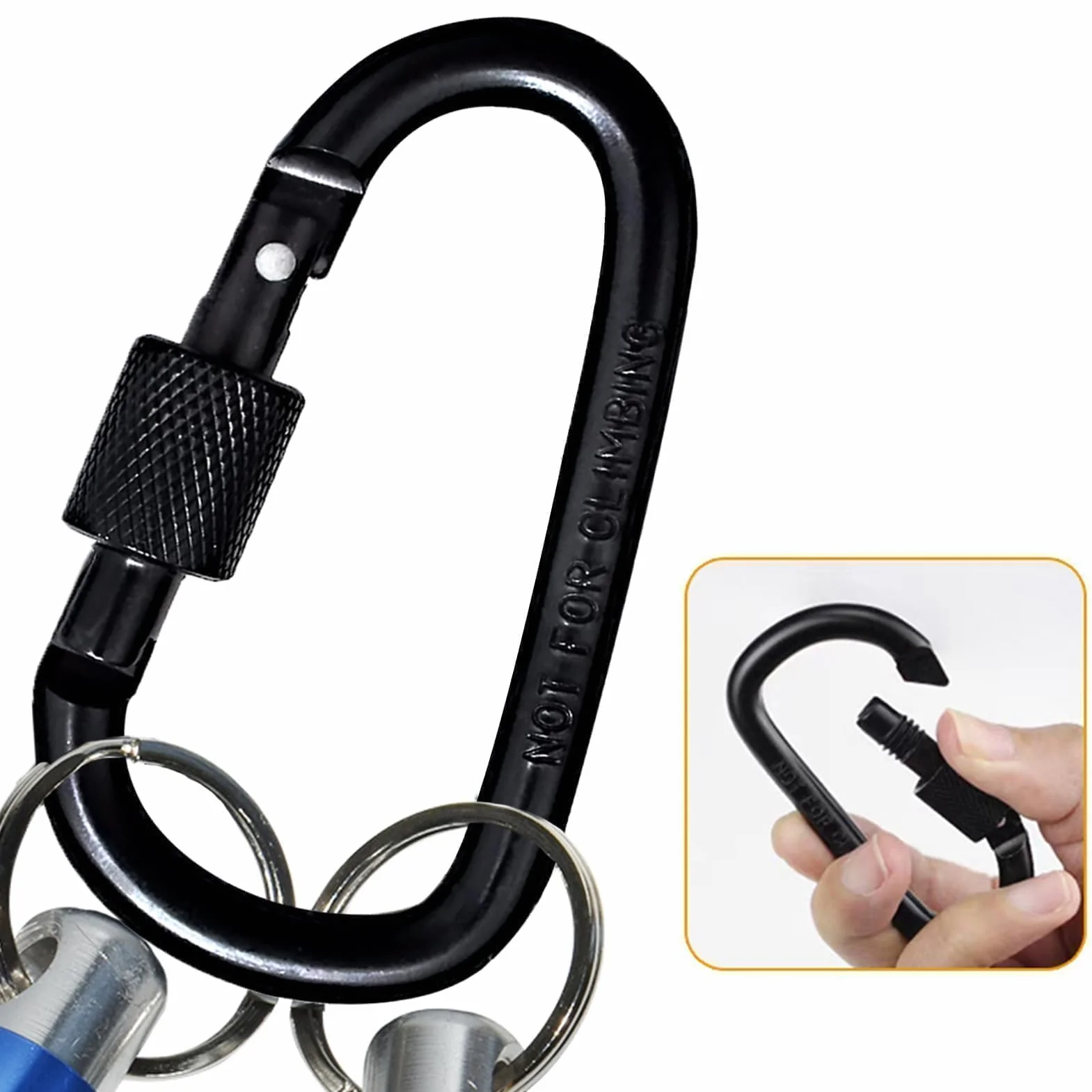Mousqueton Porte Clé Noir Alliage Aluminium Verrouillage Vis 2 Pièces