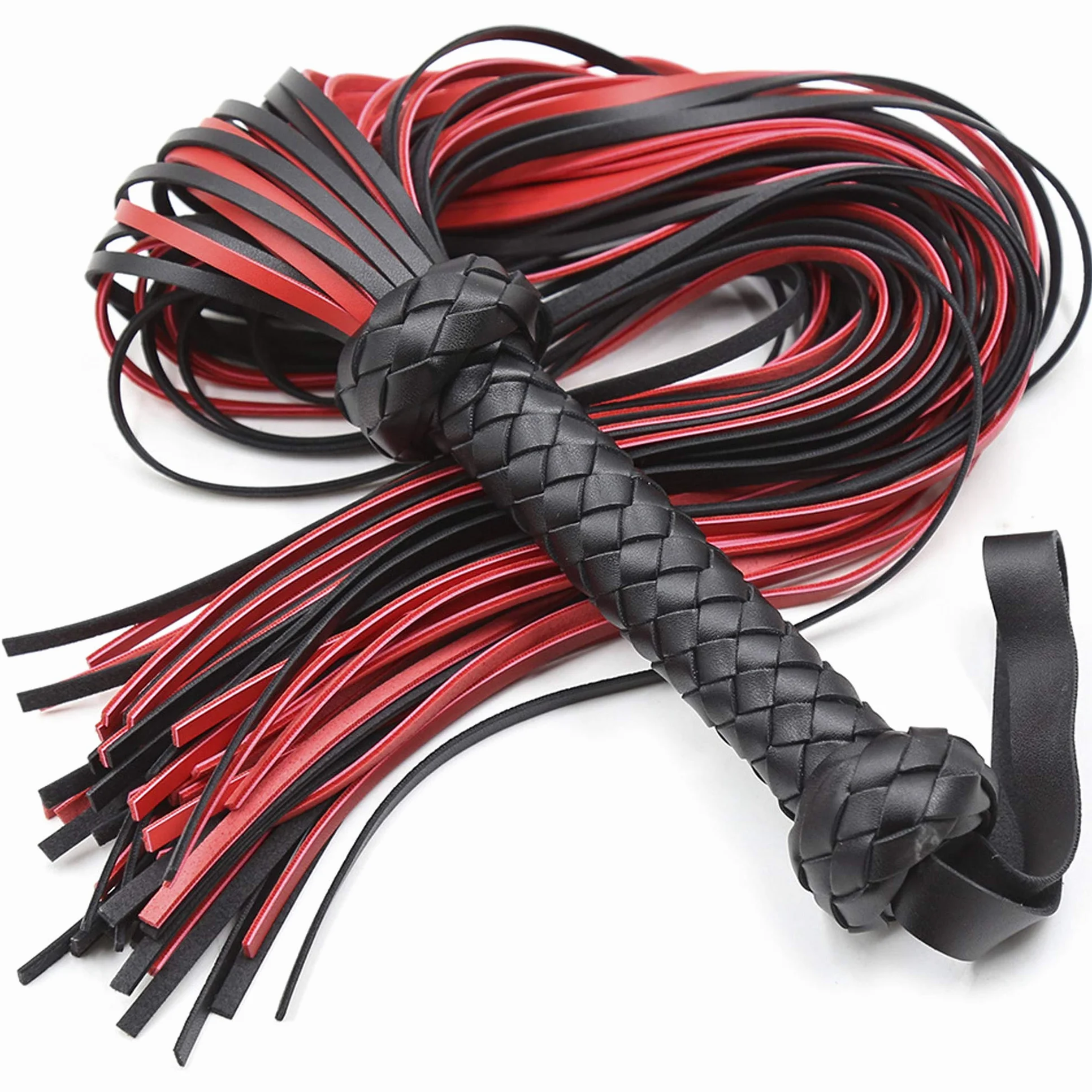 Cravache en Faux Cuir pour Équitation Fouet Souple Rouge-Noir