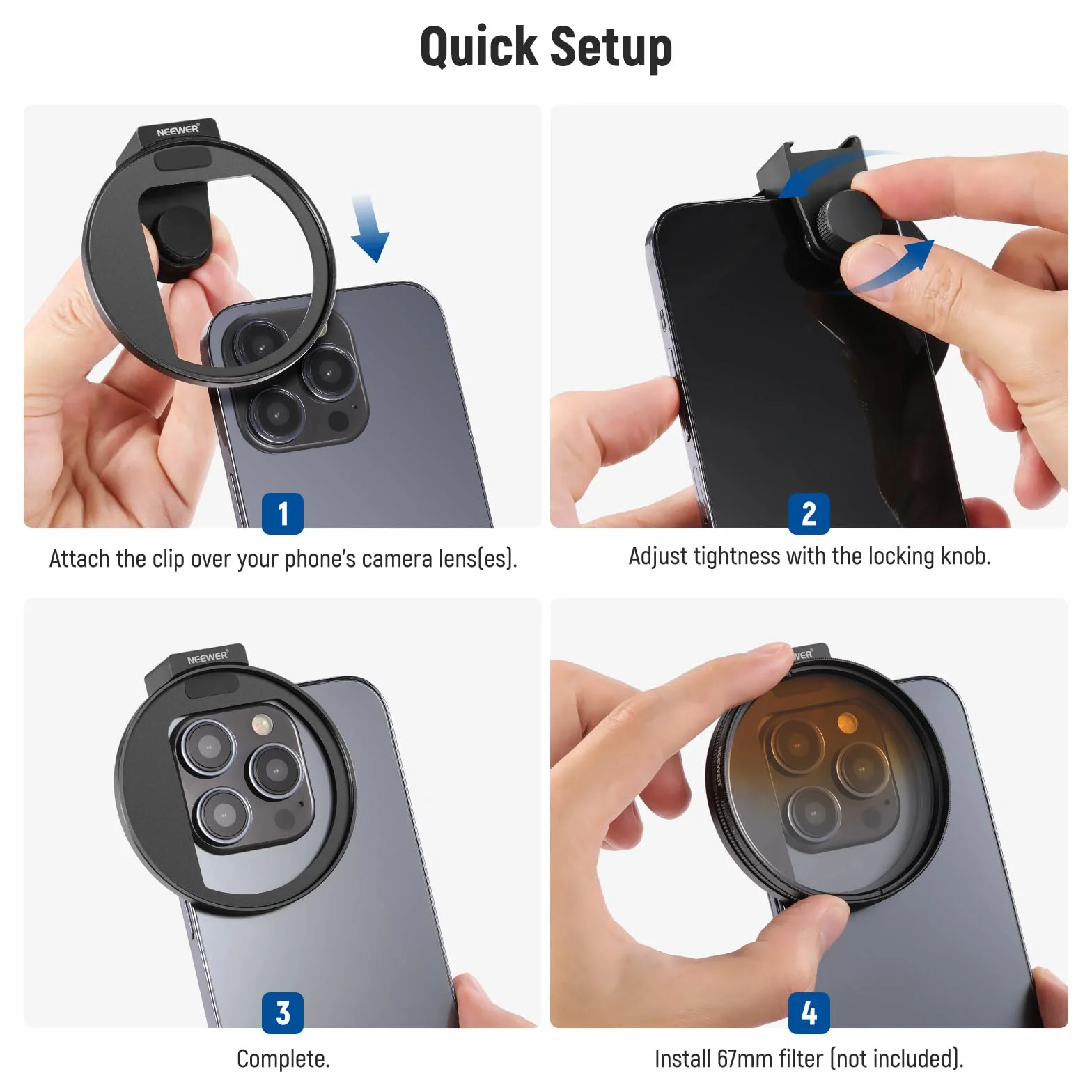 Support de filtre pour téléphone portable de 67 mm, adaptateur de filtre universel, extension de sabot de flash en métal, compatible avec les filtres filetés de 67 mm, pour la photographie de
