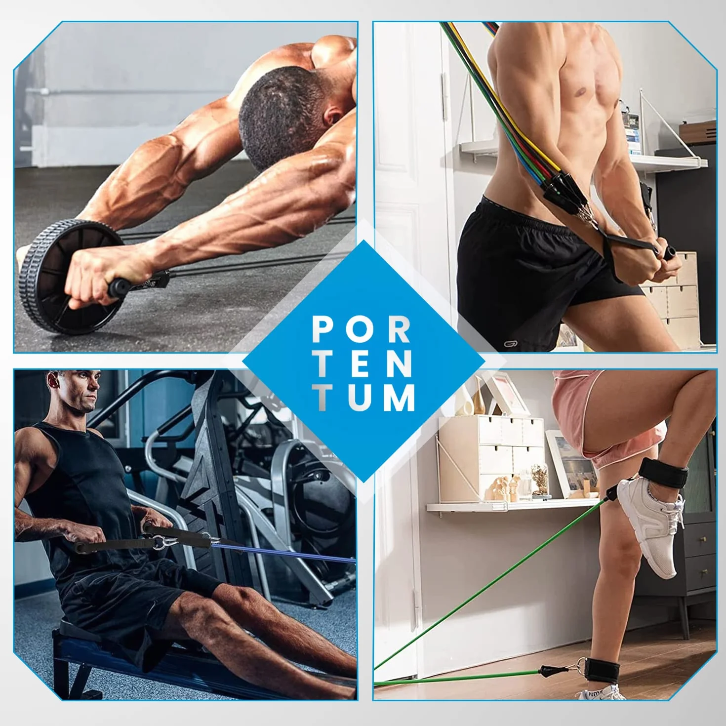 PORTENTUM Elastique Musculation 5 Niveaux 150 lbs (68 kg) Multicolore