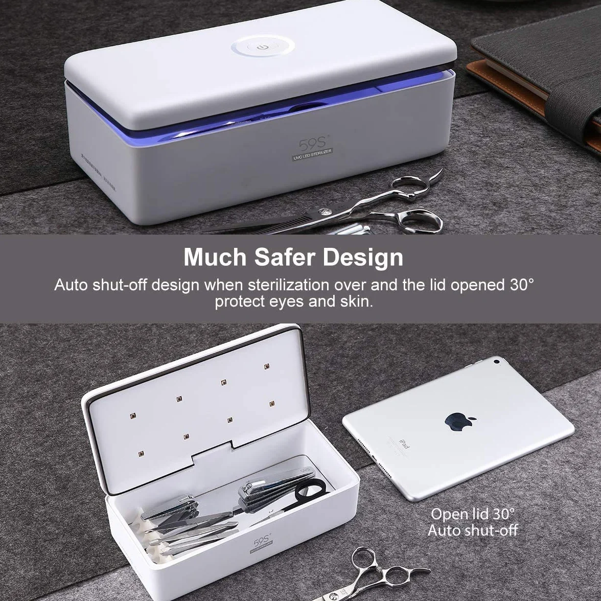 59S UV Stérilisateur LED Box avec 8 perles Lampe de Stérilisation Rapide 99,9%, Adaptée aux Téléphones Portables, à l'esthétique, aux Outils de Beauté et aux Soins Personnels