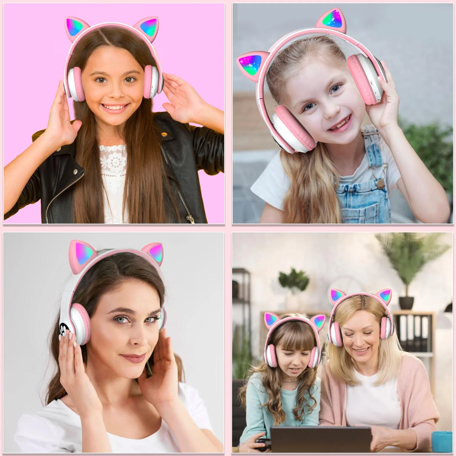 OHAANYY Casque Bluetooth pour Enfants sans Fil,Casque Cat Pliable avec LED Flash Lumières Glow, Enfants Bluetooth 5.0 avec Microphone et Contrôle du Volume, Carte Slot pour PC/Tablettes/TV (5)