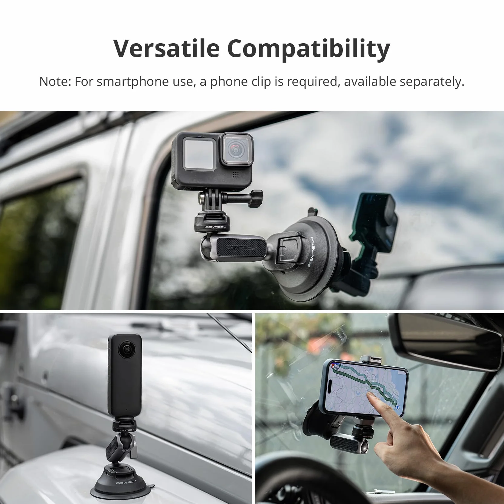 PGYTECH CapLock Support à Ventouse pour DJI OSMO 360/Action 6/Pocket 4/3, Suction Cup pour Gopro Hero 13/12/11, Action Caméra Accessoire pour Insta360 Ace Pro 2/X5/One RS avec Filetage 1/4"-20