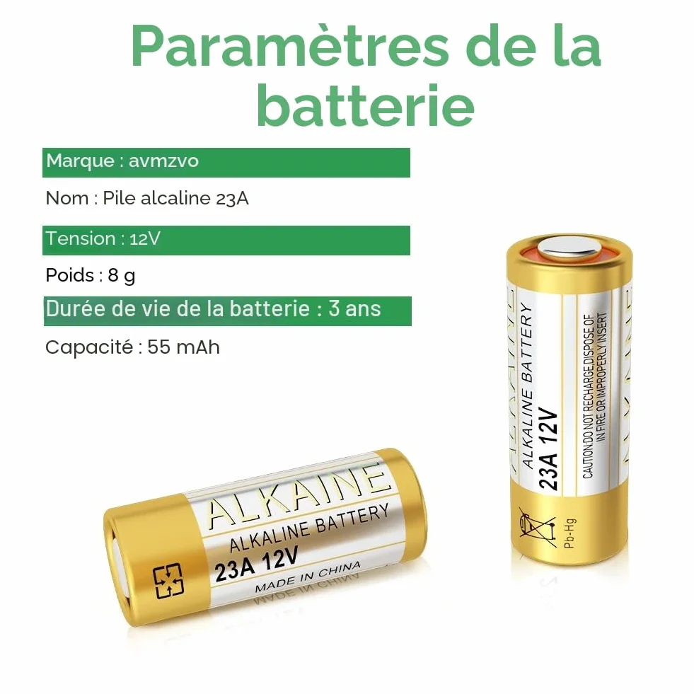 Piles 23A 12V A23 12 Volts Alkaline Batterie A23S MN21/23 L1028 V23GA LRV08 8LR932,Lot of 10, sans Mercure, Haute Performance [3 Ans Garantie]