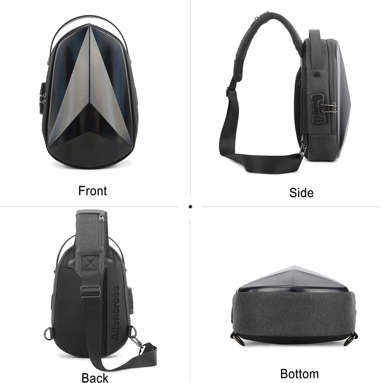 FANDARE Sling Bag Impermeable avec USB Sac d'Epaule pour Homme Femme Voyage Sport Noir