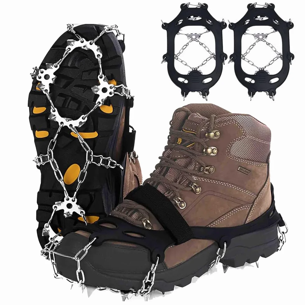 Flintronic Crampons Antidérapants 19 Dents Acier Inoxydable pour Chaussures Neige Glace