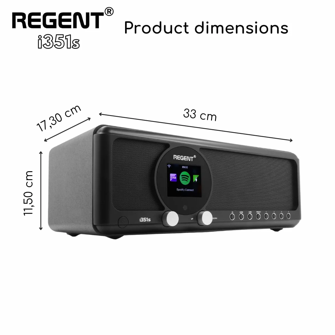 Ferguson – Radio Internet Dab+ Wi-FI – Regent i351s Spotify Connect/AUX/USB/Bluetooth – Poste Radio: Enceinte, Hi-FI, FM - Alarme Double, télécommande - Bluetooth Unique in/Out (Noir)