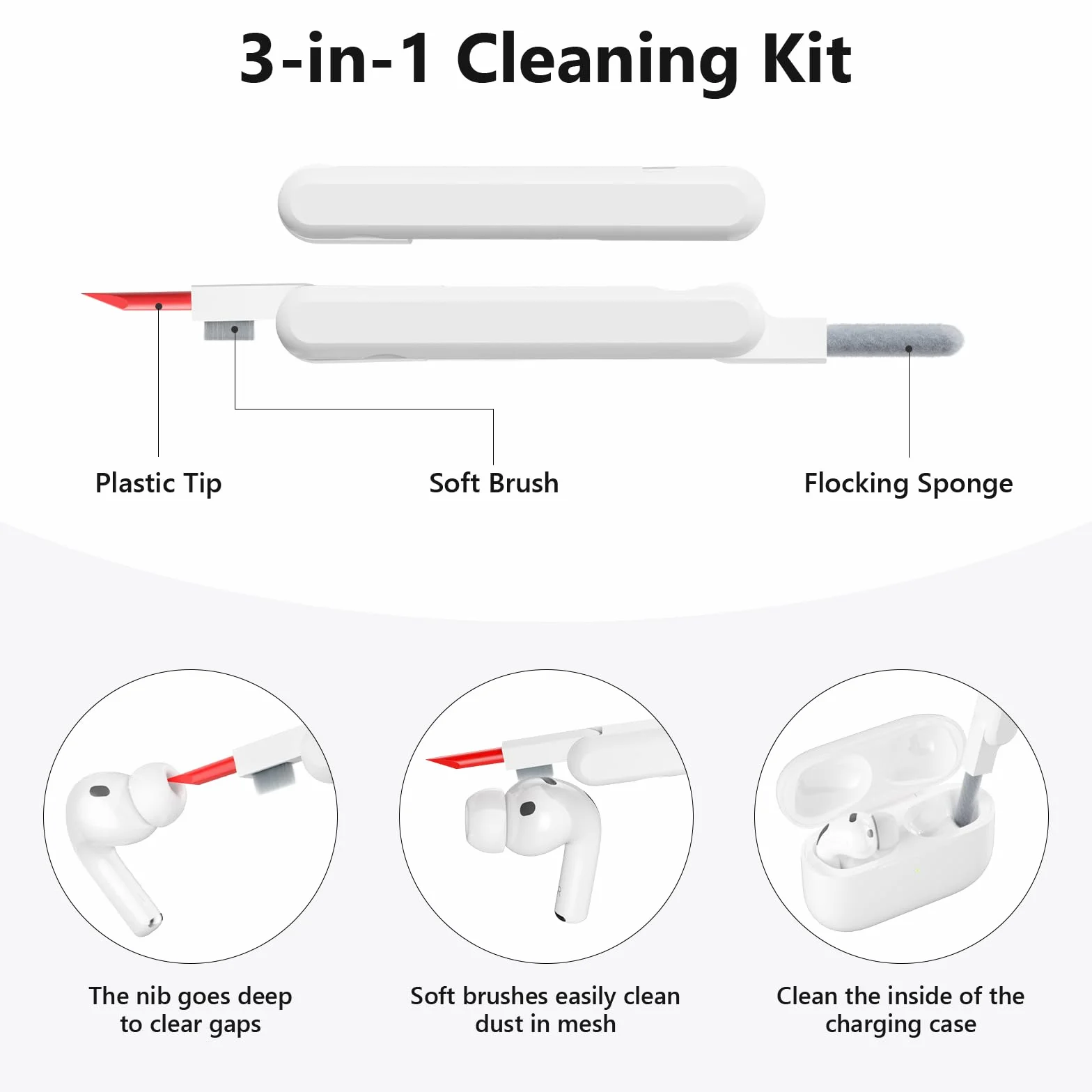 Coque silicone AirPods Pro 3 (2025) protection antichoc avec brosse nettoyage et mousqueton - Noir