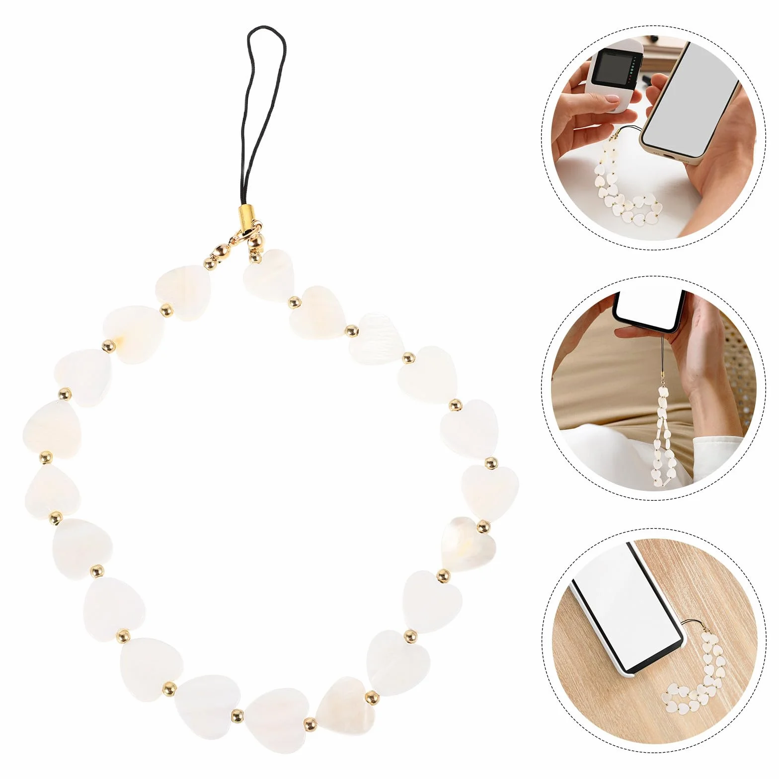 TEHAUX Porte-clés Chaîne Pendentif Cœur en Perles pour Téléphone Portable, Accessoire Décoratif, Chaîne Téléphonique Élégante pour Étui de Téléphone, Bijou pour Femmes, Présent Pratique