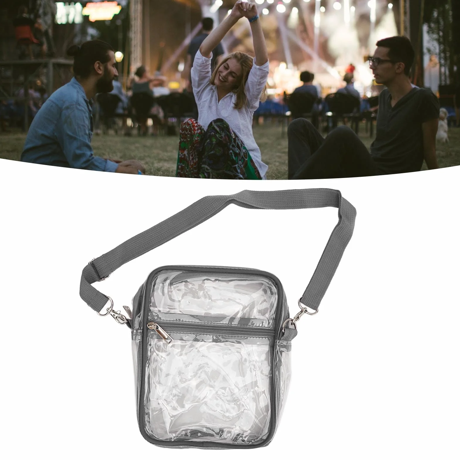 Fockety Sacoche Transparente en PVC avec bandoulière réglable et Fermeture à glissière