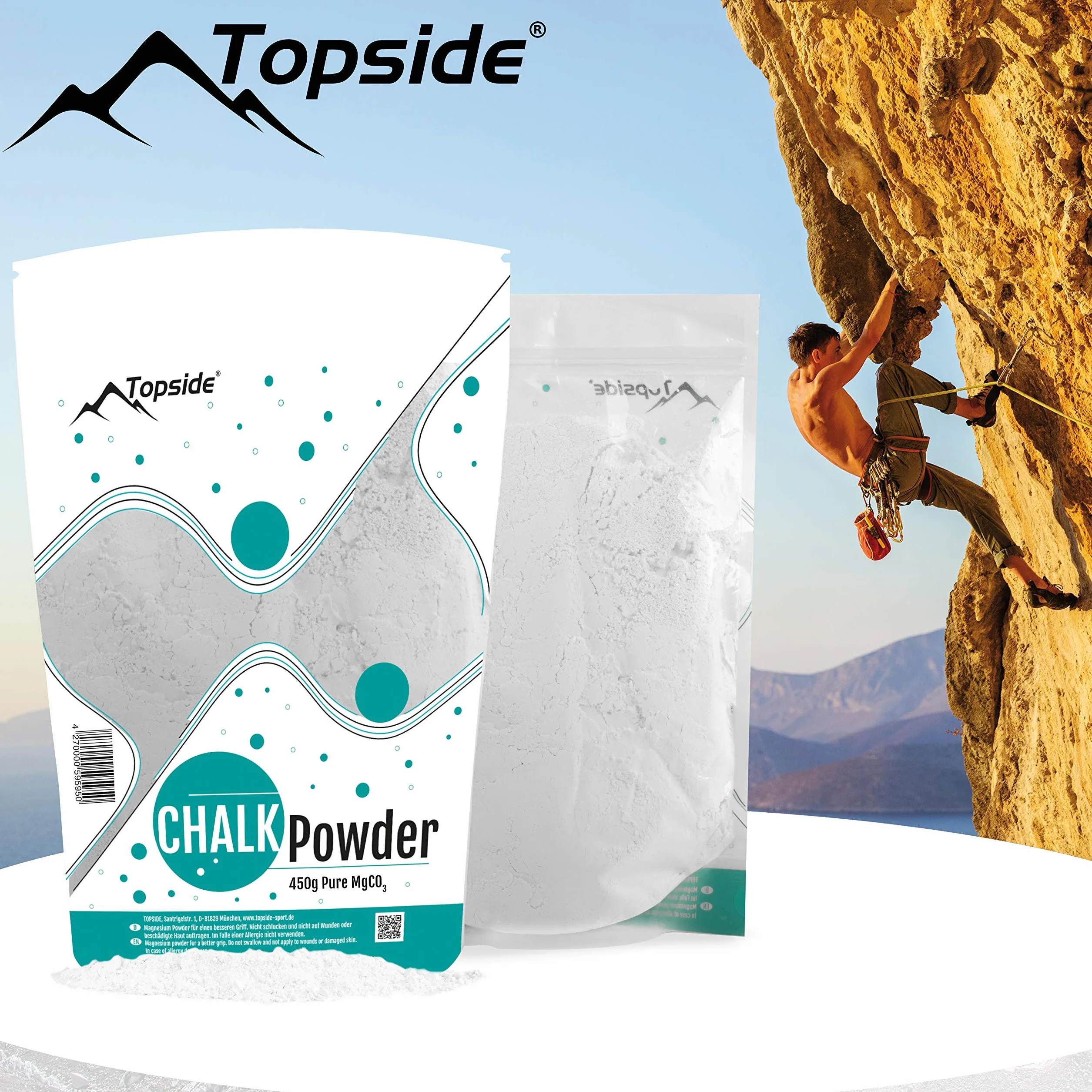 TOPSIDE Carbonate de Magnésium Poudre pour Sport Escalade Musculation Crossfit Calisthenics Grip