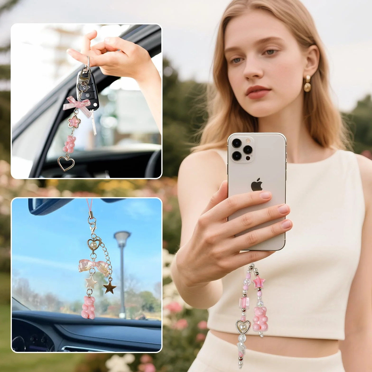 Pendentifs Y2K pour Téléphone Portable 6 Pcs, Kawaii Noeud Papillon Chaîne Anti-Perte