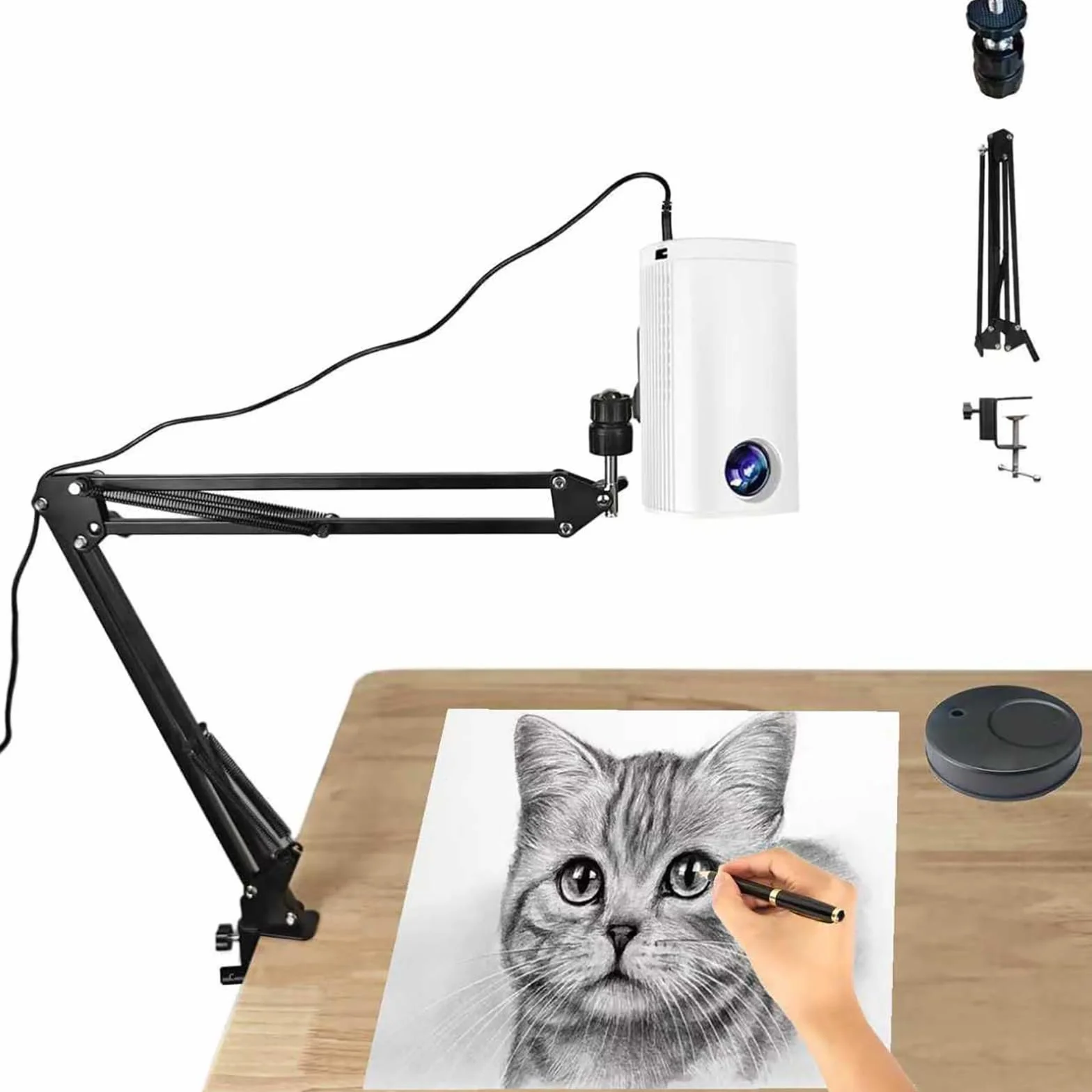 Projecteur de Dessin Intelligent Portable avec Support, pour Bureau/Toile/Mur, USB/Smartphone, Télécommande, Blanc 1.95m