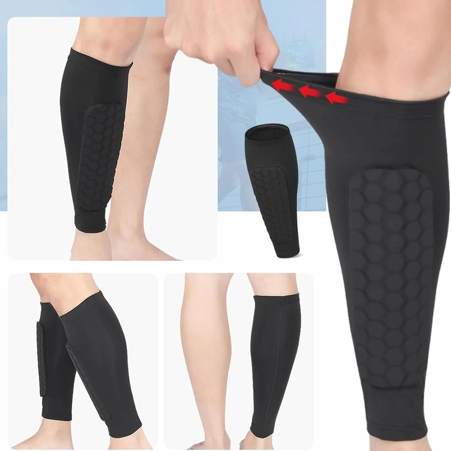 Chaussette Protege Tibias Ski Anti-Collision Longs élastiques Structure Nid d'abeille pour Skier Football