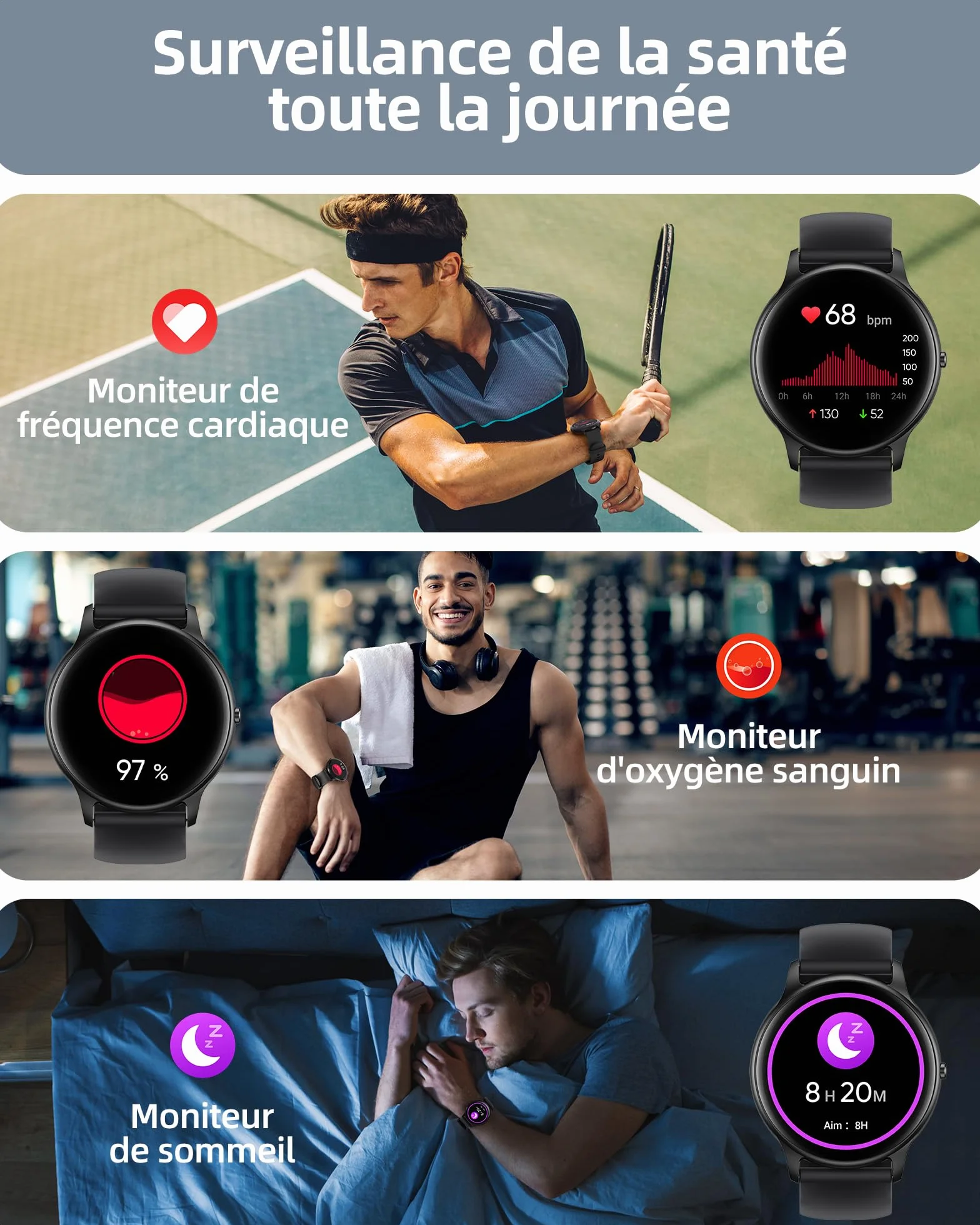 Parsonver Montre Connectée Homme Femme avec Appels Bluetooth, Montre Sport avec 100+ Sportifs, Étanche IP68, Moniteur Sommeil, Fréquence Cardiaque, Podomètre, Smartwatch pour Android iOS, SPROD1, Noir