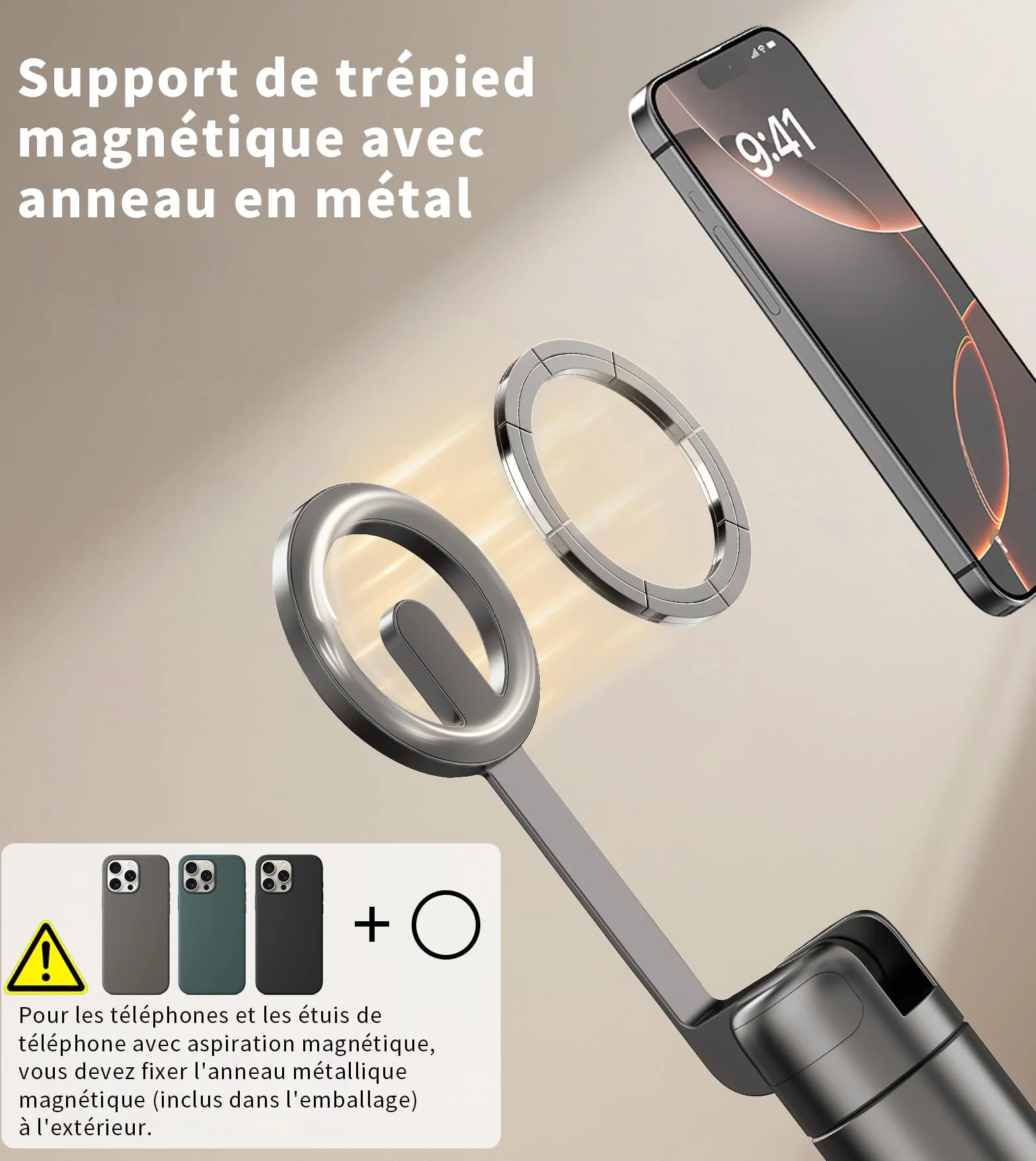 TONEOF 173cm Perche Selfie Magnétique Trépied,Fixations en Aluminium pour Magsafe, Rotatif à 360°,Trépied Voyage Rétractable avec Anneau Métallique&Télécommande,Têtes de Trépieds pour Téléphones-Noir