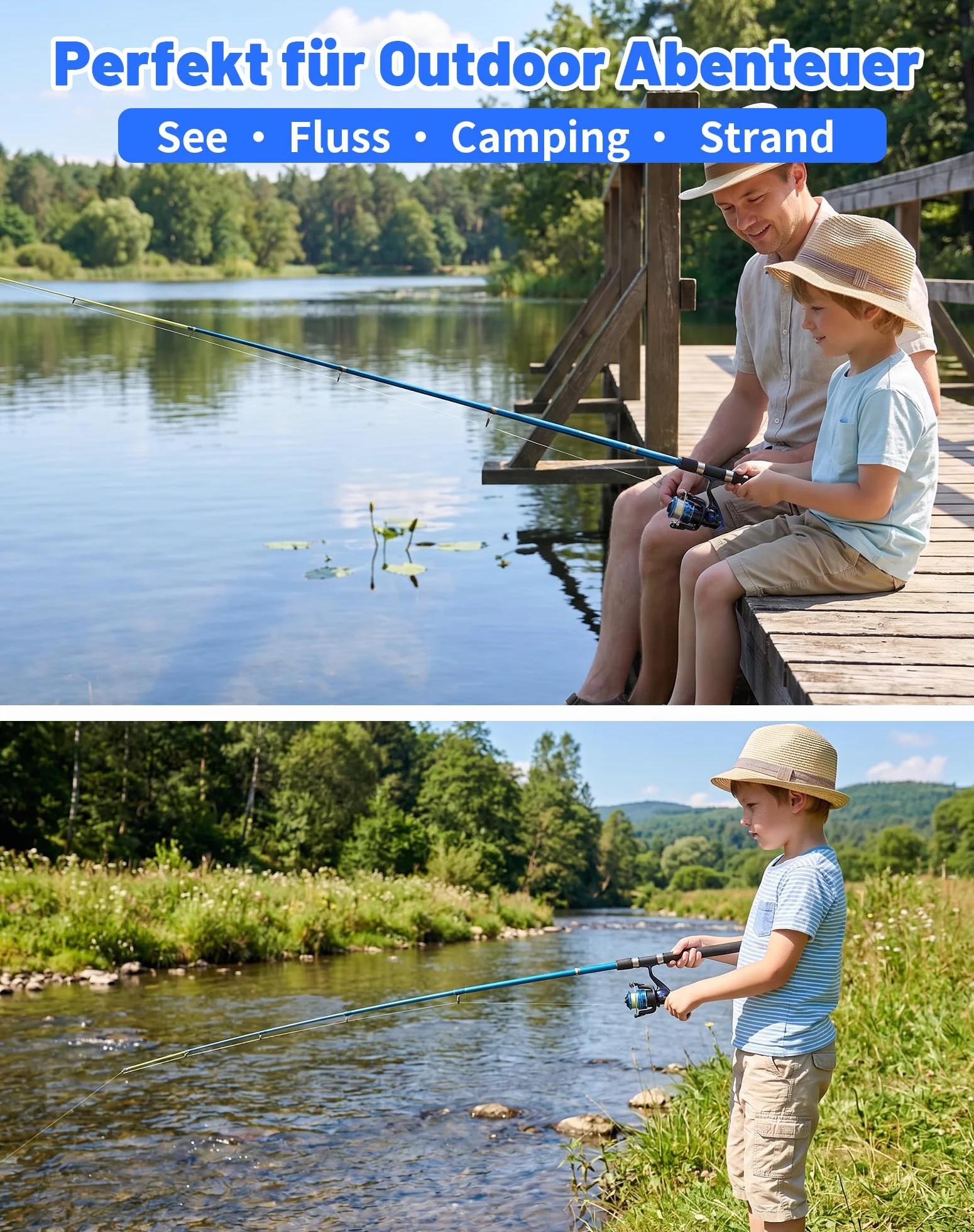 Set de Pêche Enfant 1,8 m – Canne à Pêche Télescopique avec Moulinet, Kit Complet pour Débutants, Sac de Transport Inclus