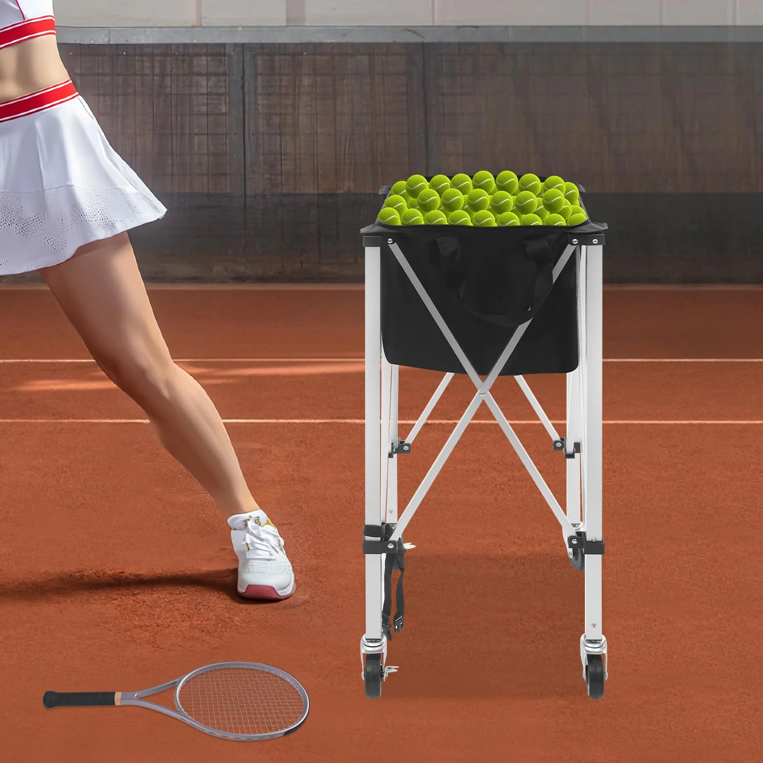 Panier à balles de tennis pliable en aluminium avec roues X cadre 150-170 balles